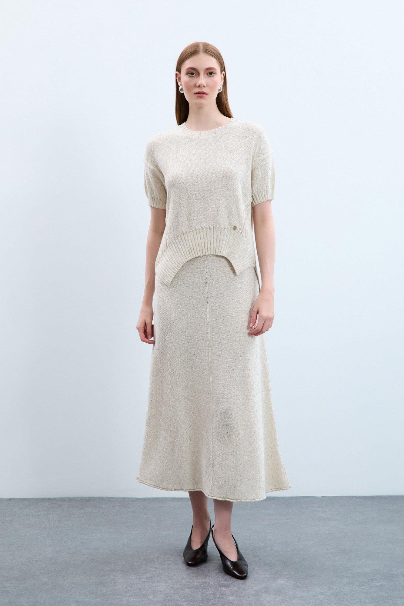 Bisiklet Yaka Örgü Detaylı Pullu Kazak