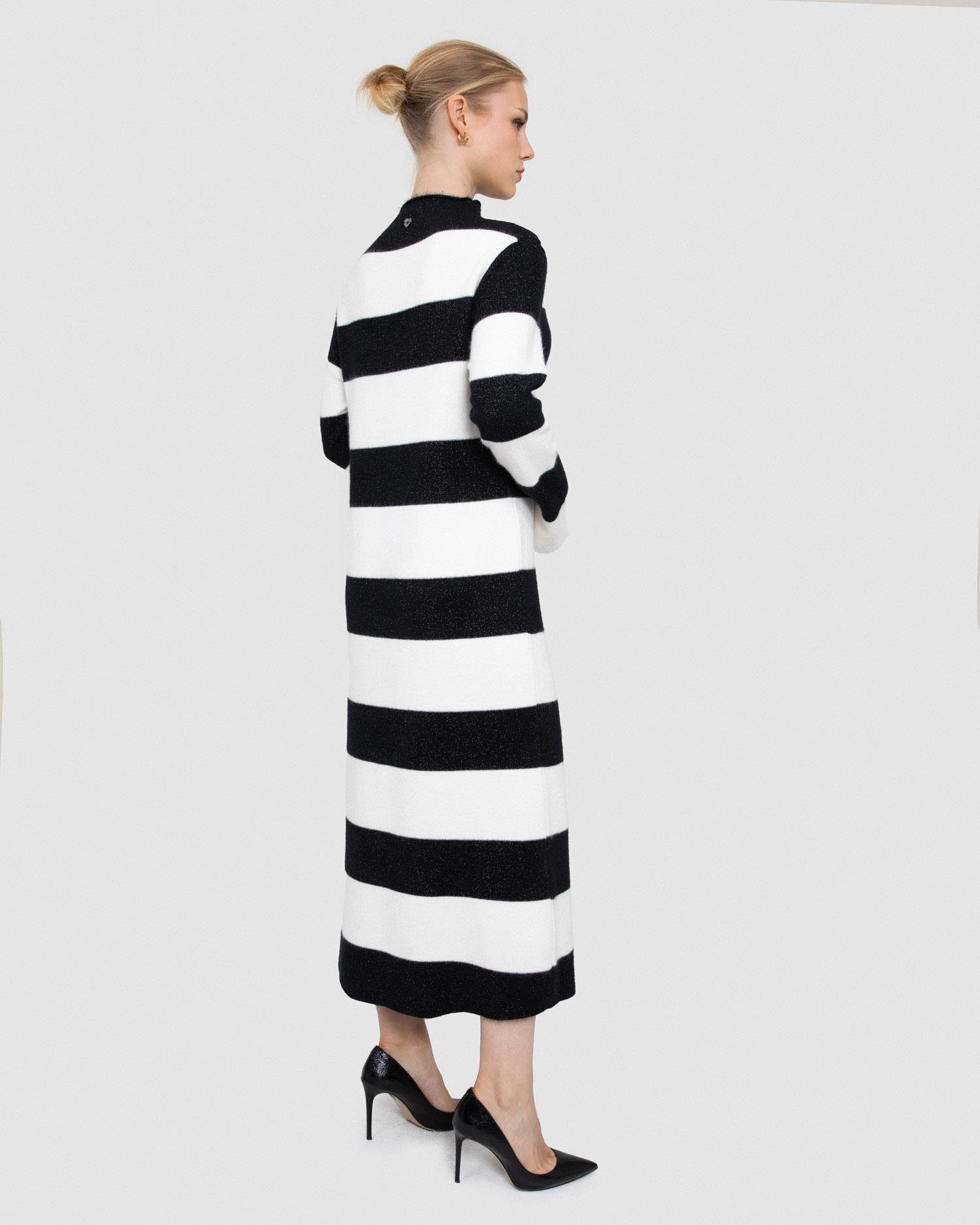 Çizgili Balıkçı Yaka Metalik İpli Elbise