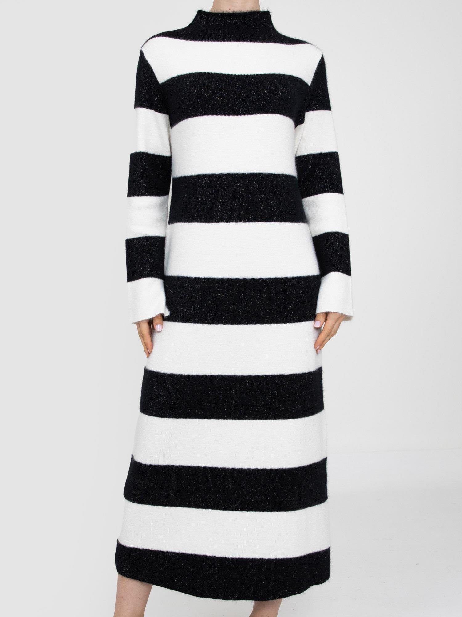 Çizgili Balıkçı Yaka Metalik İpli Elbise