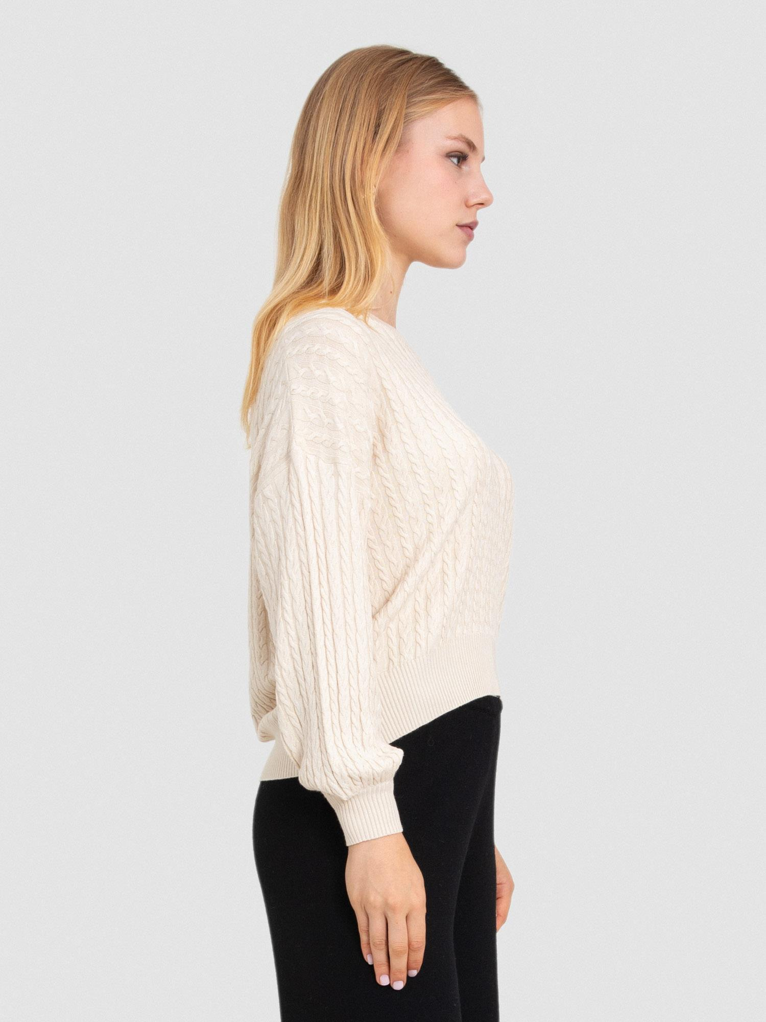 Kablo Örgü Yuvarlak Yaka Kazak