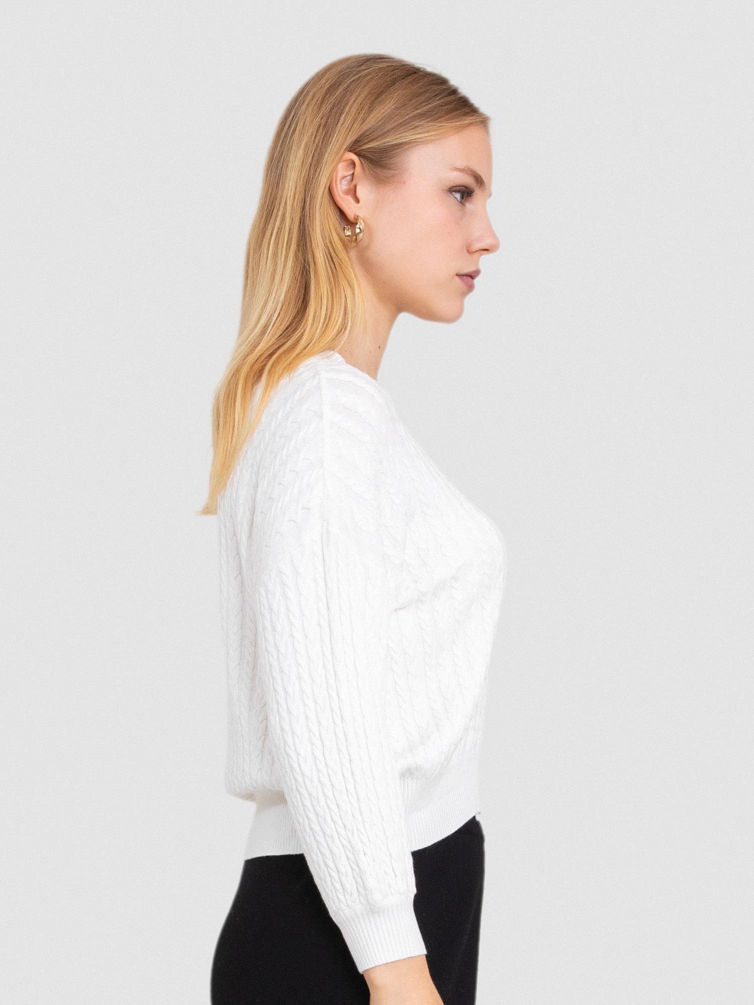 Kablo Örgü Yuvarlak Yaka Kazak