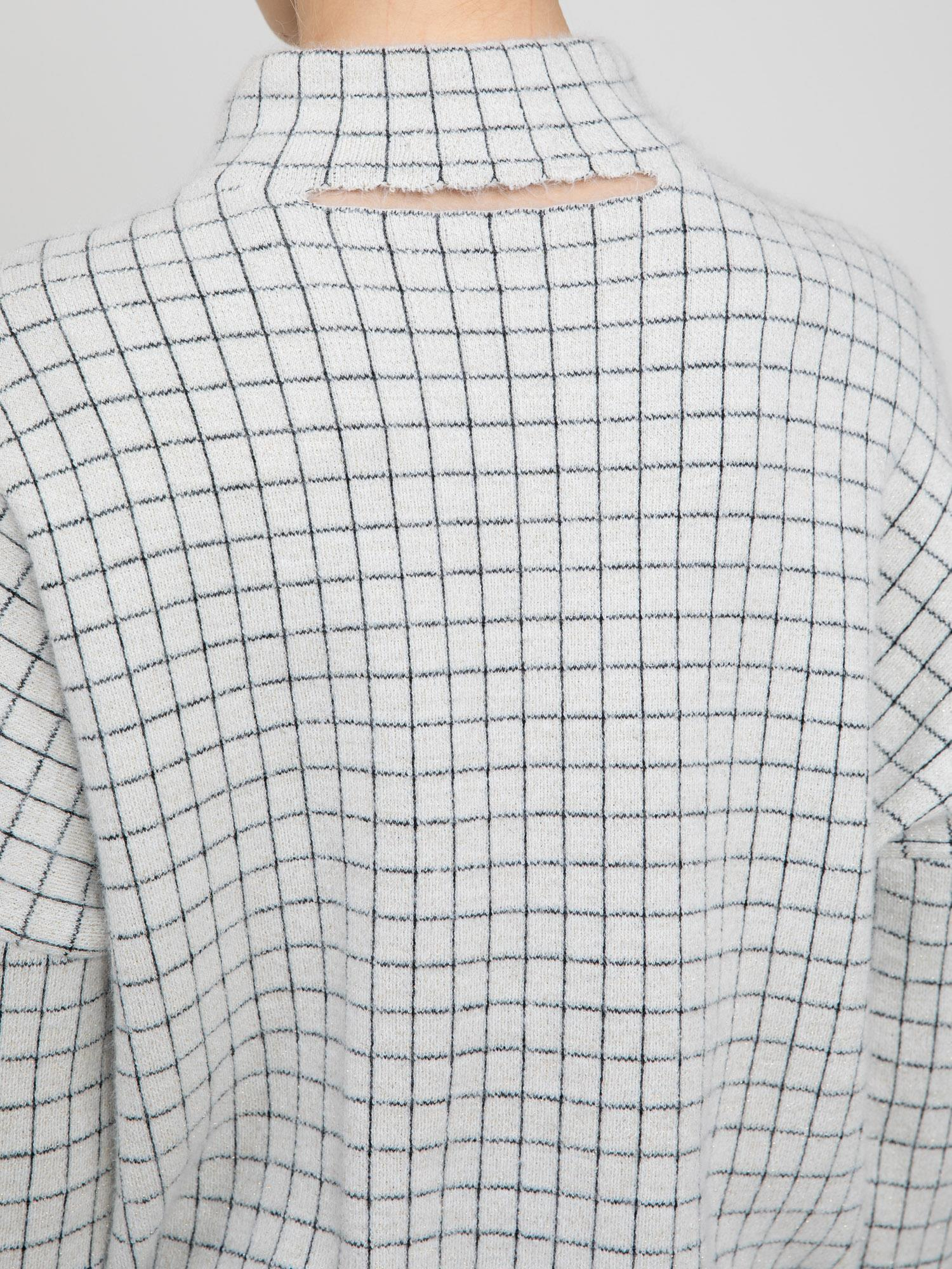 Kareli Metalik Tüylü Balıkçı Yaka Kazak