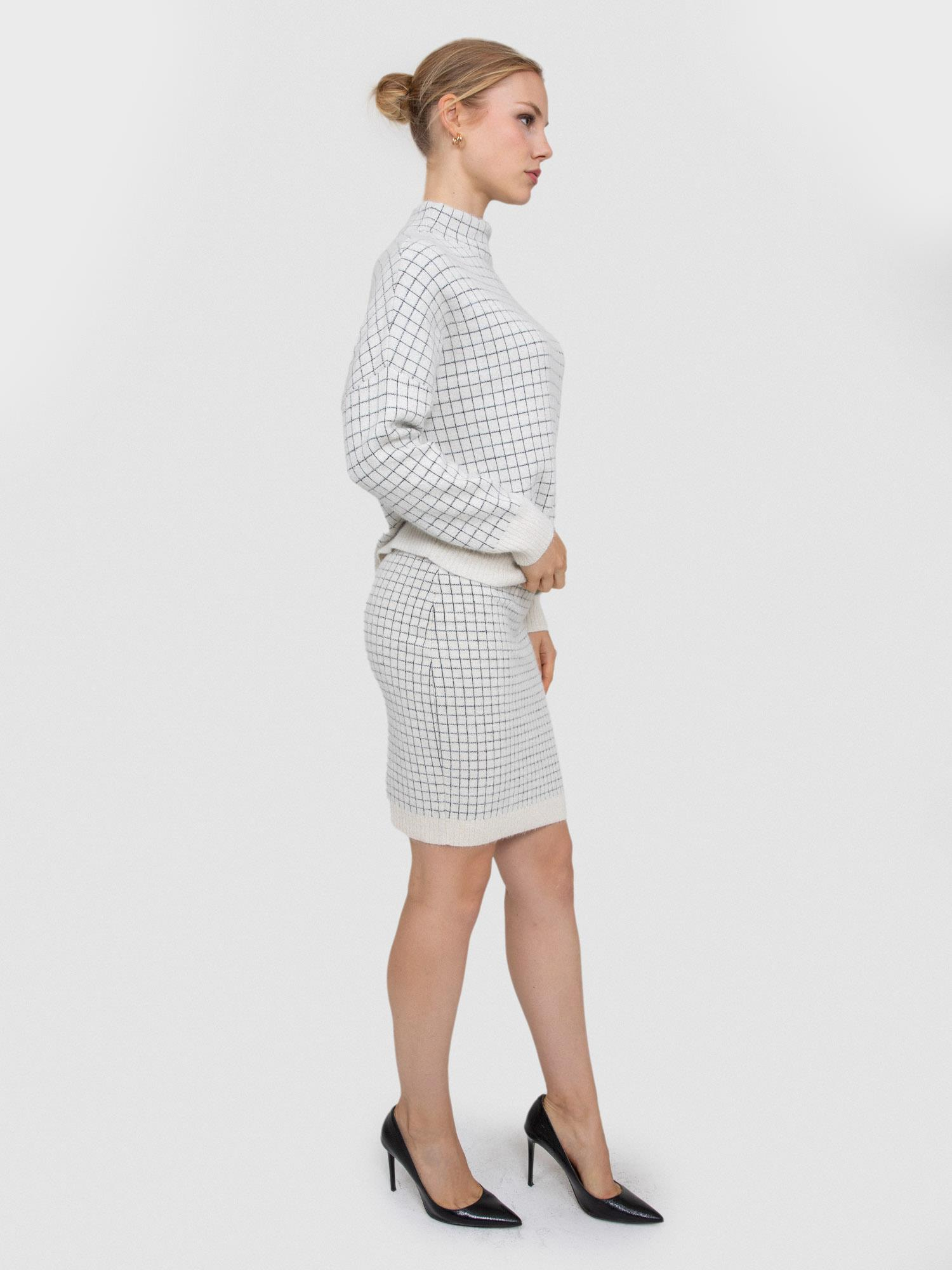 Kareli Metalik Tüylü Balıkçı Yaka Kazak