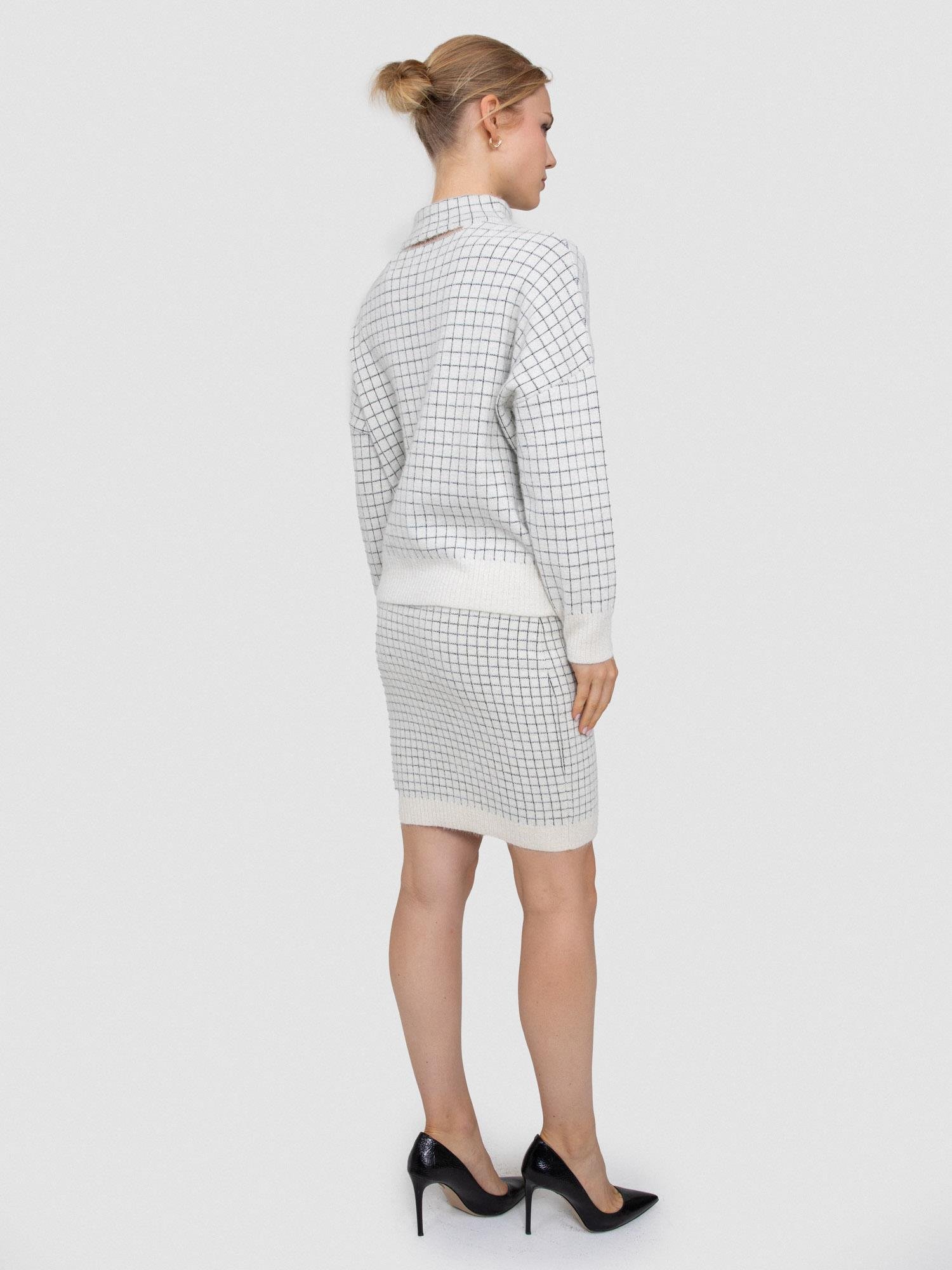 Kareli Metalik Tüylü Balıkçı Yaka Kazak