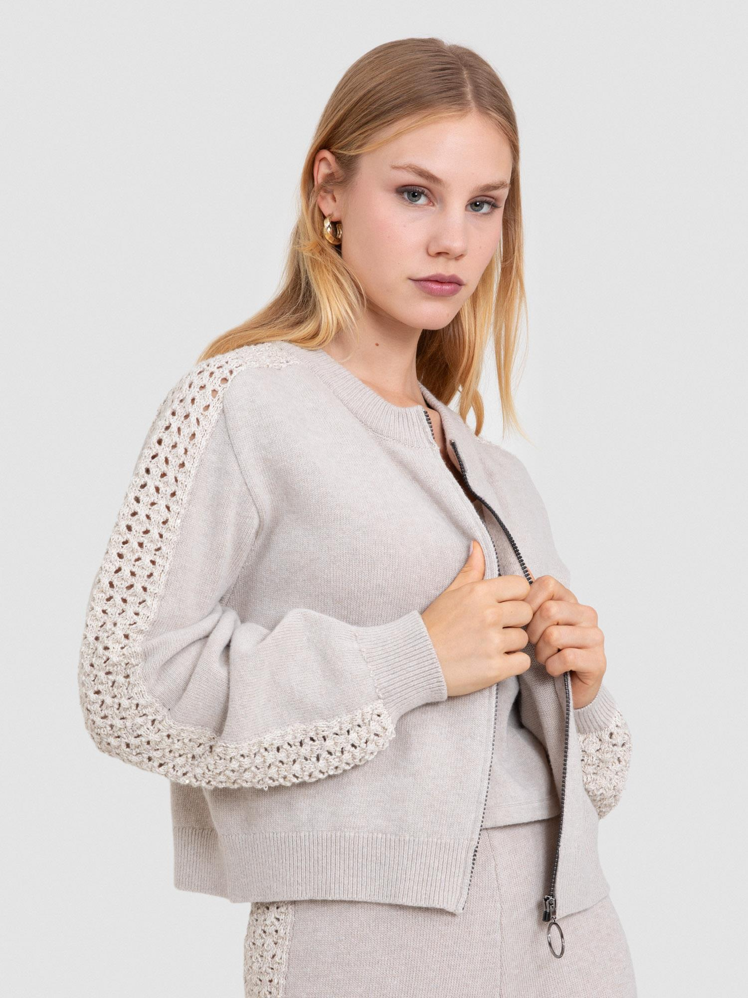 Kaşmir Karışımlı  Ajur Detaylı Fermuarlı Hırka