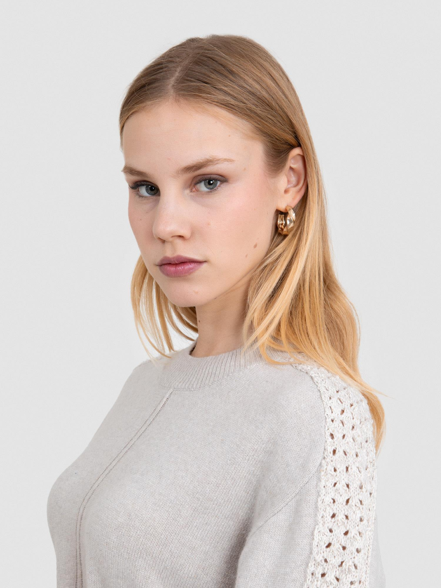 Kaşmir Karışımlı  Ajur ve Dikiş Detaylı Kazak