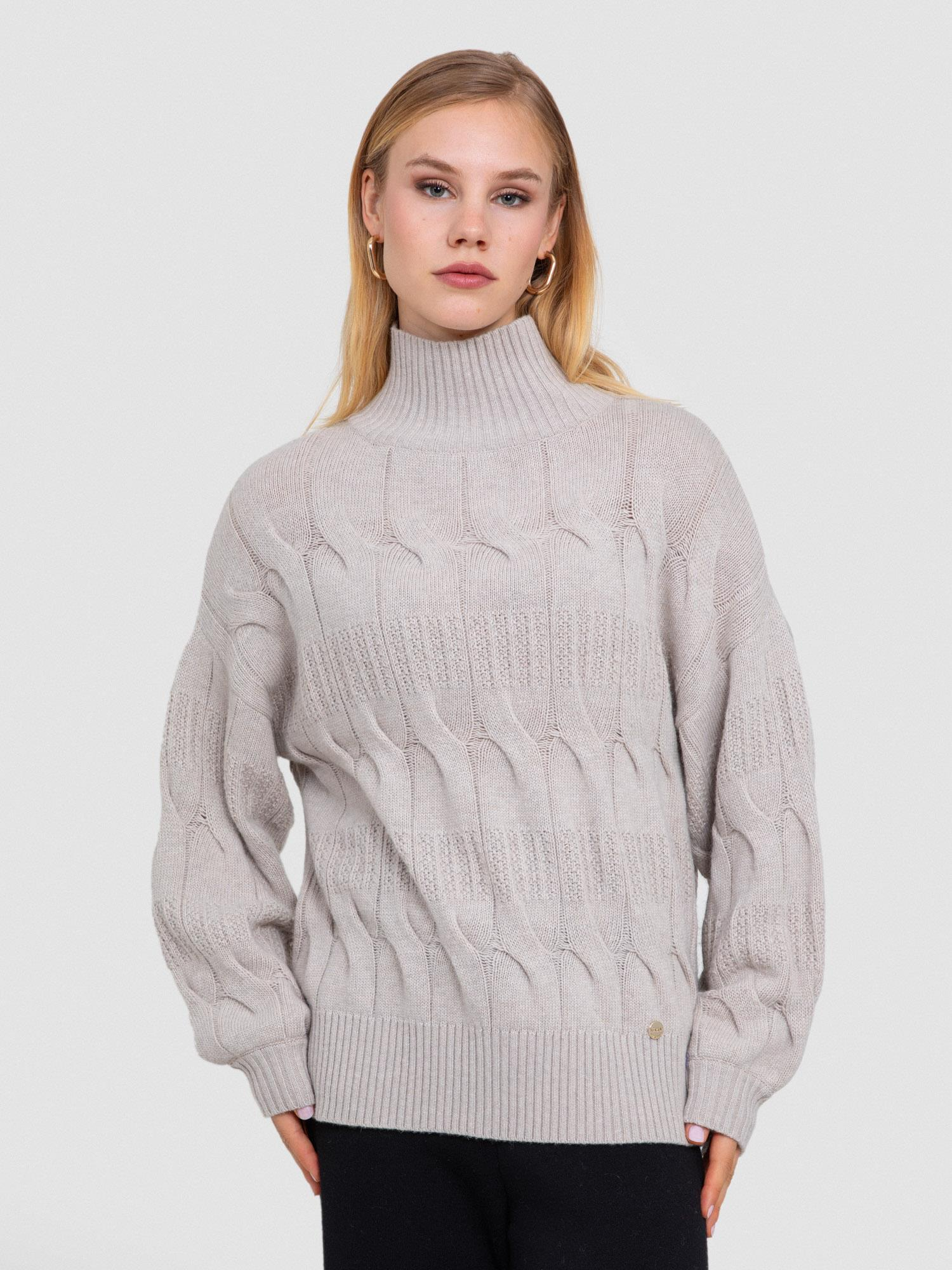 Kaşmir Karışımlı Kablo Örgü Dik Yaka Kazak