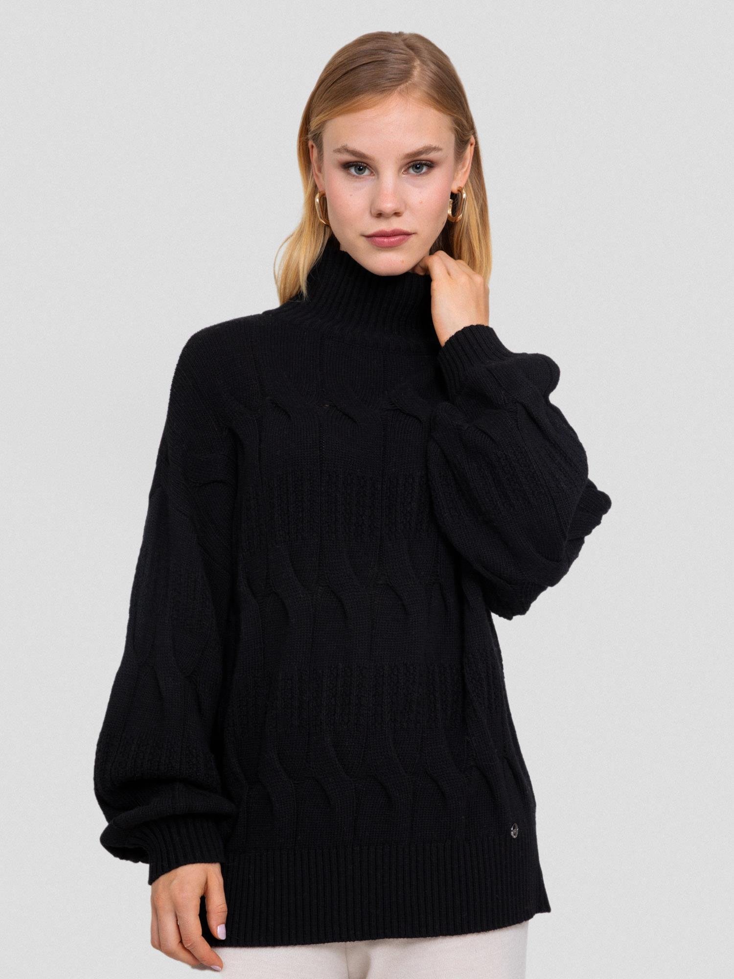 Kaşmir Karışımlı Kablo Örgü Dik Yaka Kazak