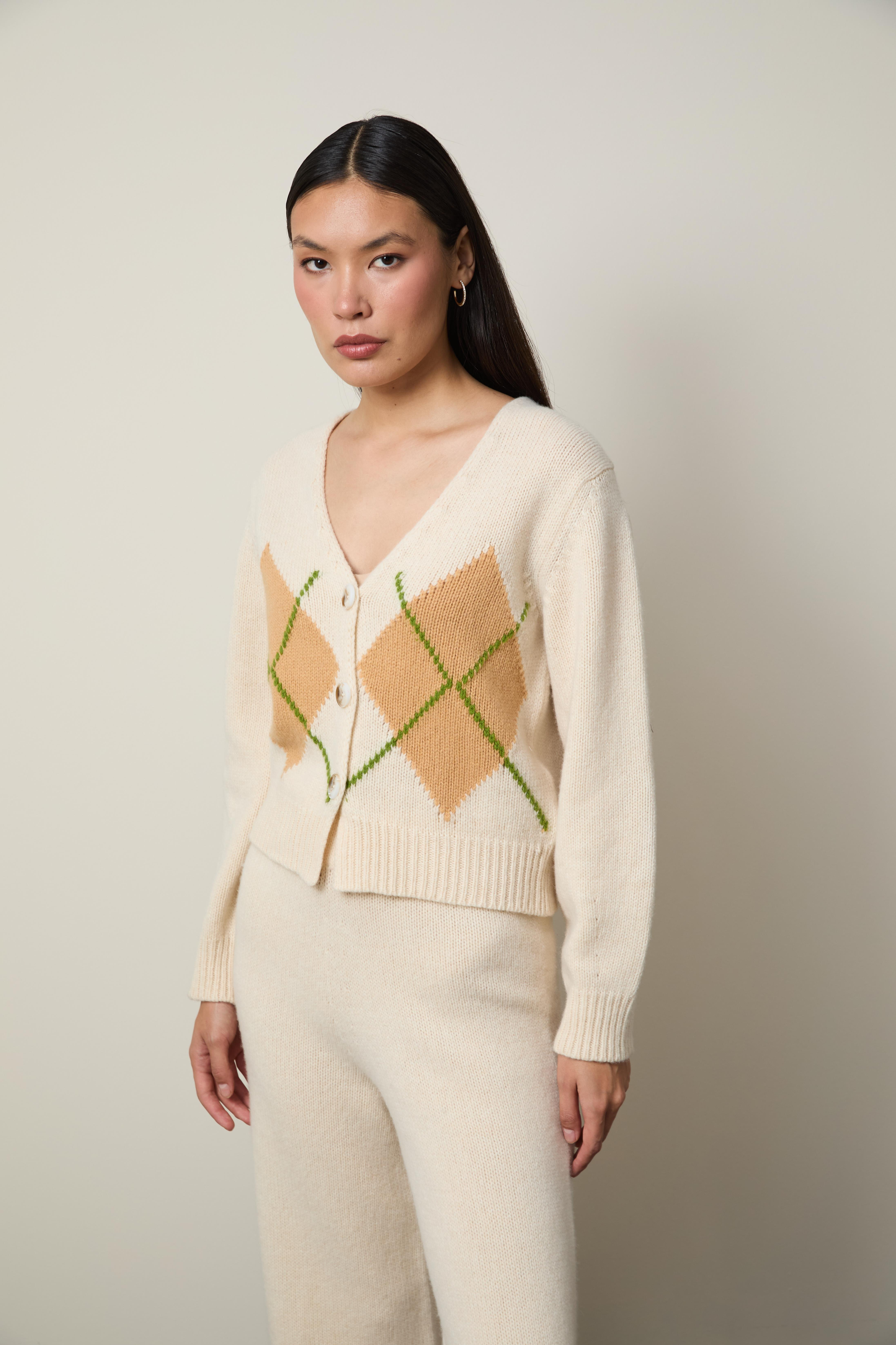 Kaşmir ve yün Karışımlı Argyle Desenli Hırka