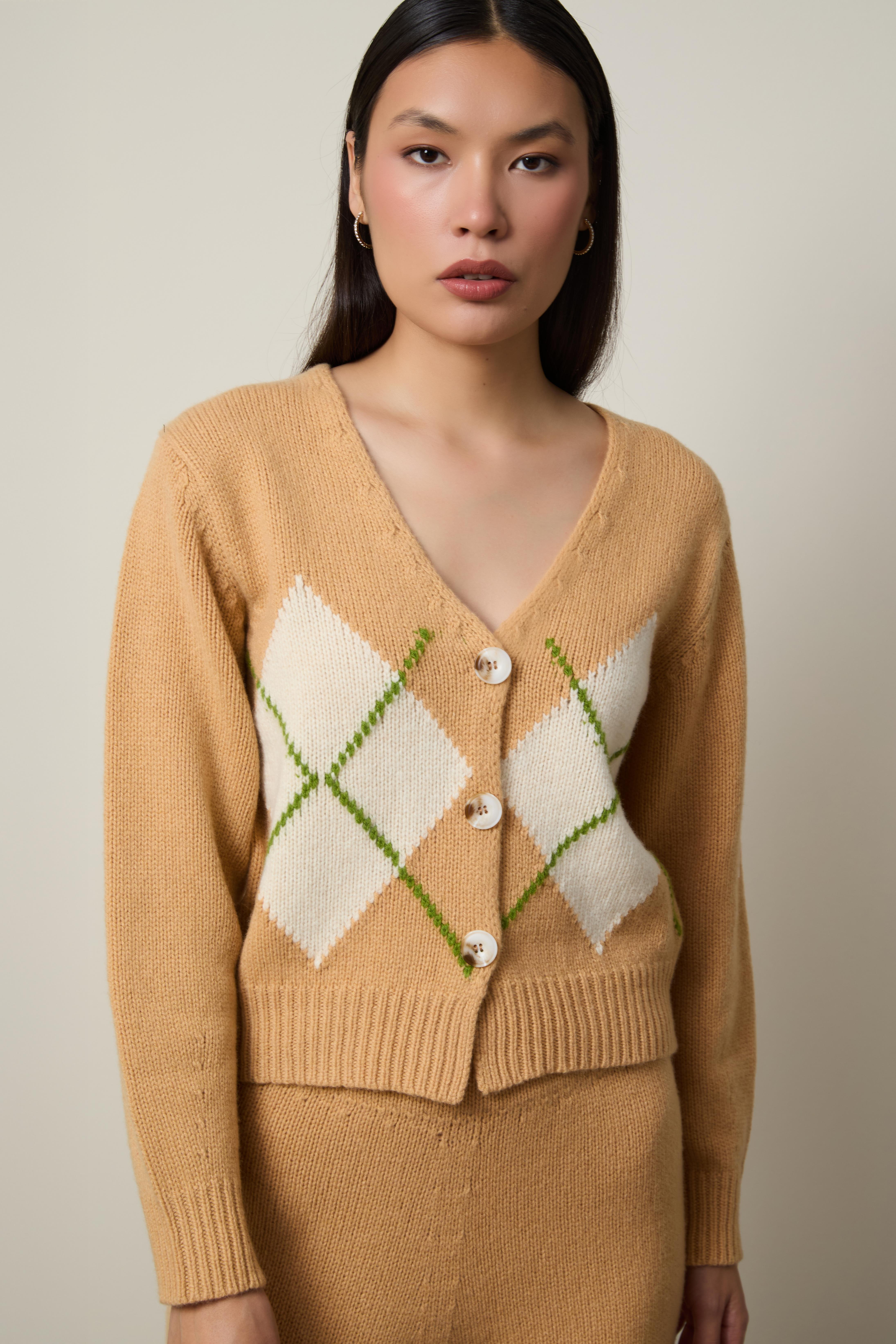 Kaşmir ve yün Karışımlı Argyle Desenli Hırka