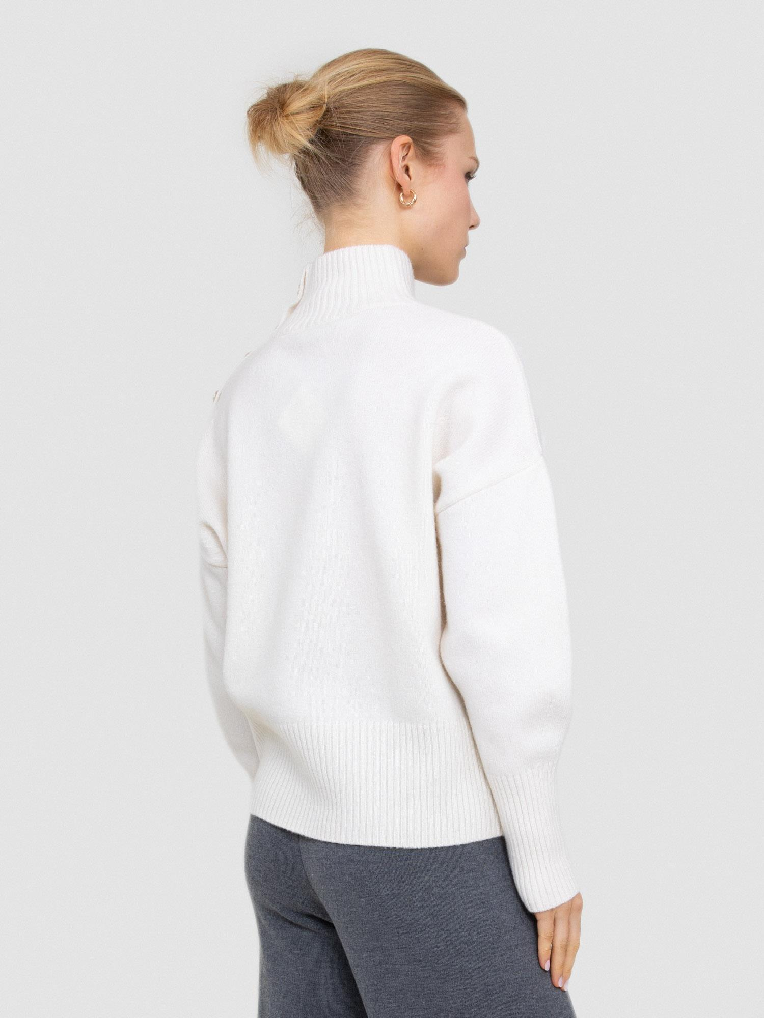 Kaşmir ve Yün Karışımlı Balıkçı Yaka Düğme Detaylı Kazak