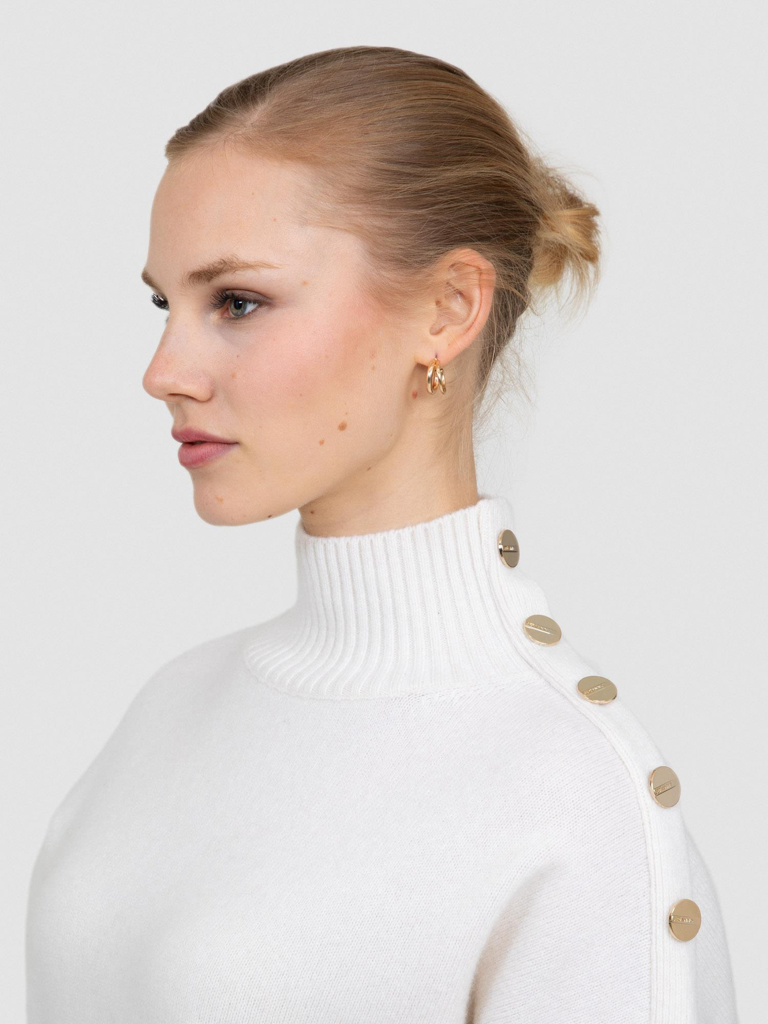 Kaşmir ve Yün Karışımlı Balıkçı Yaka Düğme Detaylı Kazak