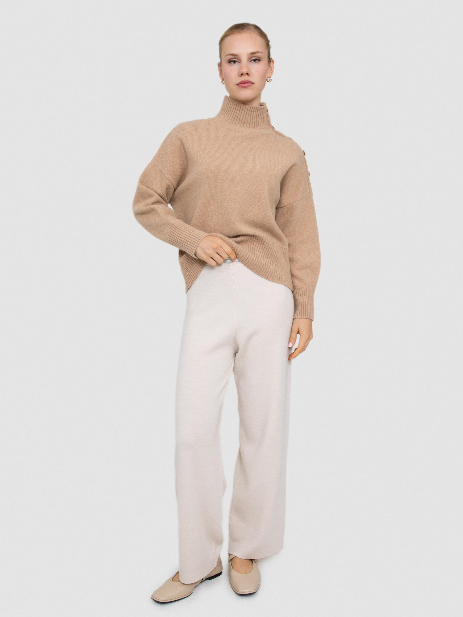 Kaşmir ve Yün Karışımlı Balıkçı Yaka Düğme Detaylı Kazak