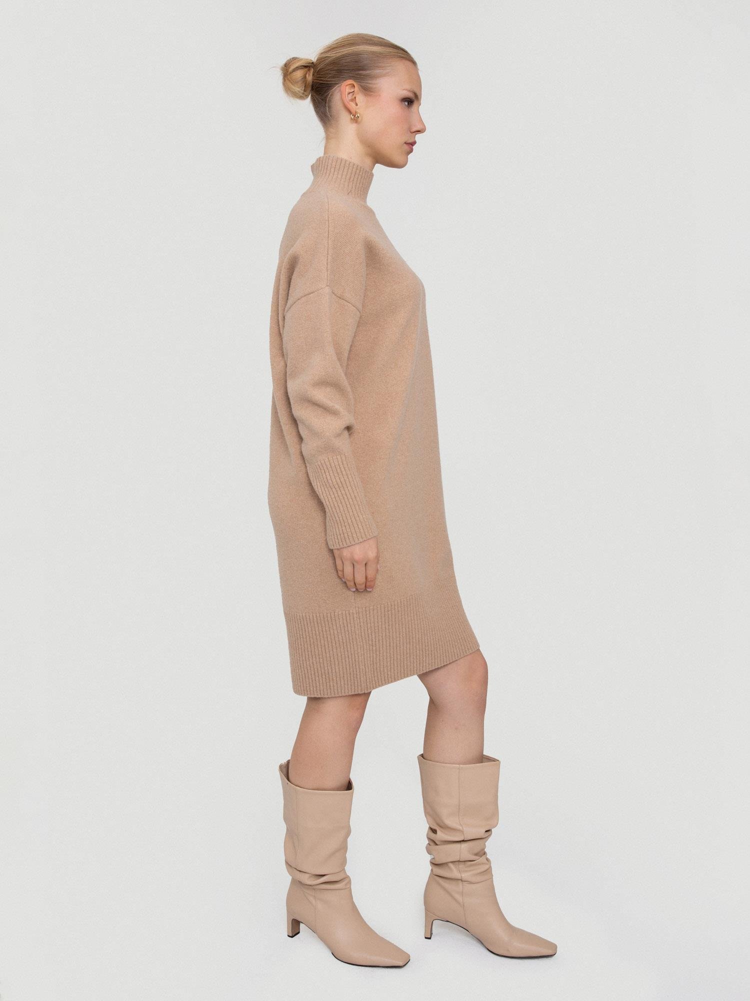 Kaşmir ve Yün Karışımlı Balıkçı Yaka Elbise