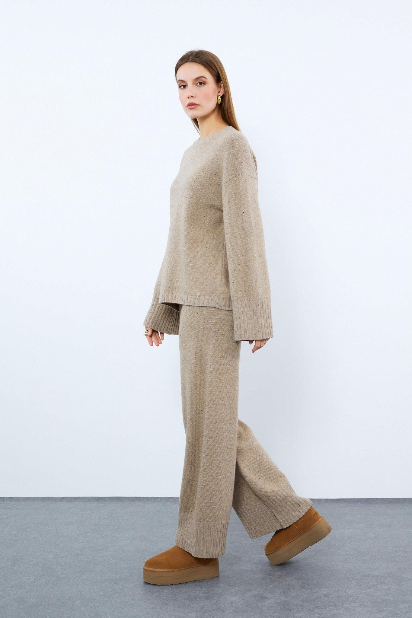 Kaşmir ve Yün Karışımlı Bisiklet Yaka Kazak