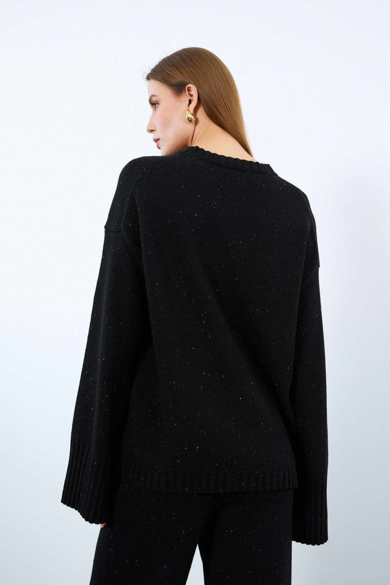 Kaşmir ve Yün Karışımlı Bisiklet Yaka Kazak