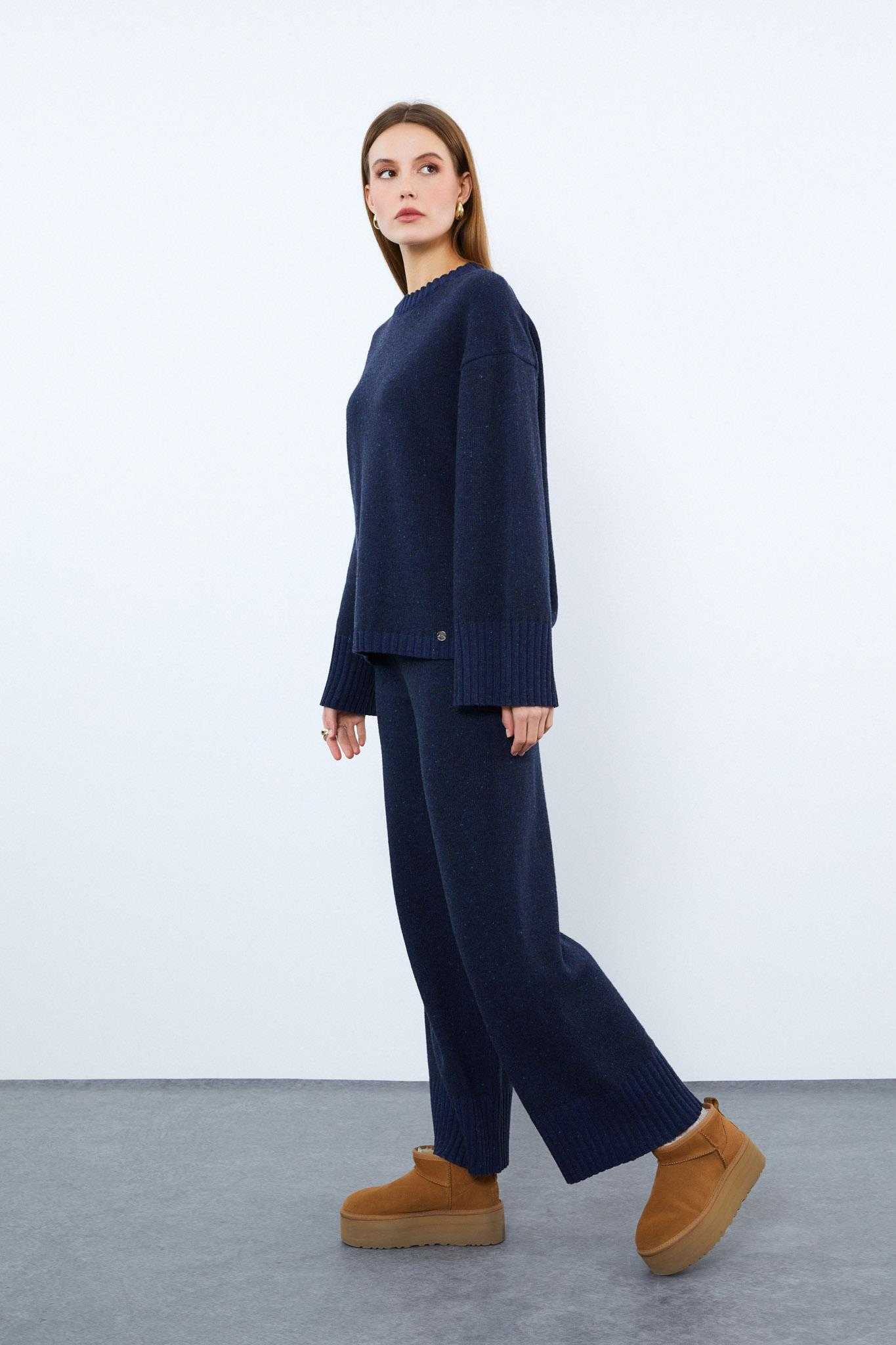 Kaşmir ve Yün Karışımlı Bisiklet Yaka Kazak