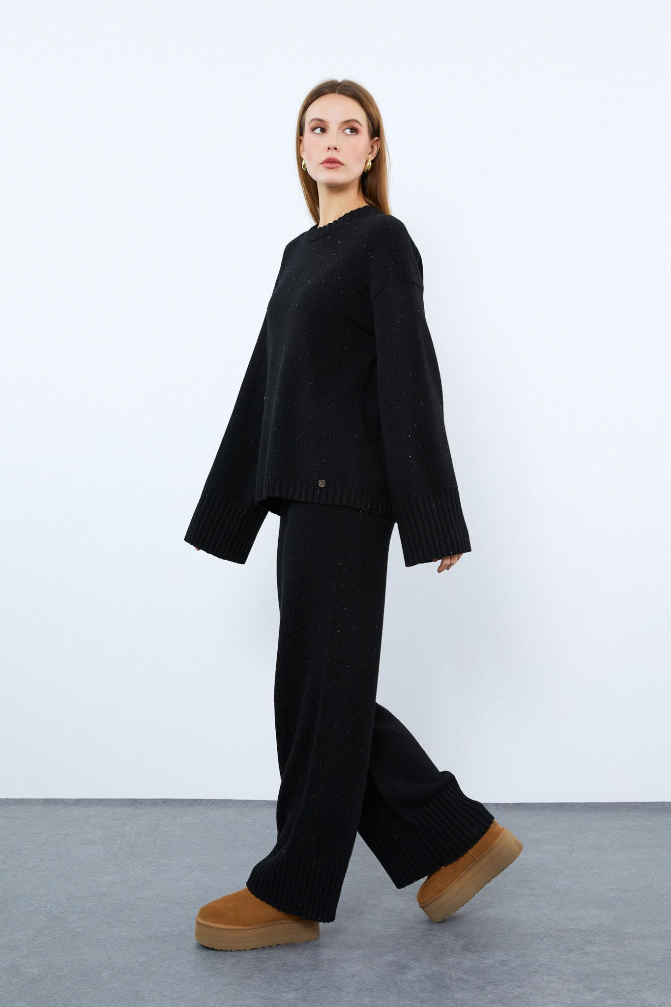 Kaşmir ve Yün Karışımlı Bisiklet Yaka Kazak