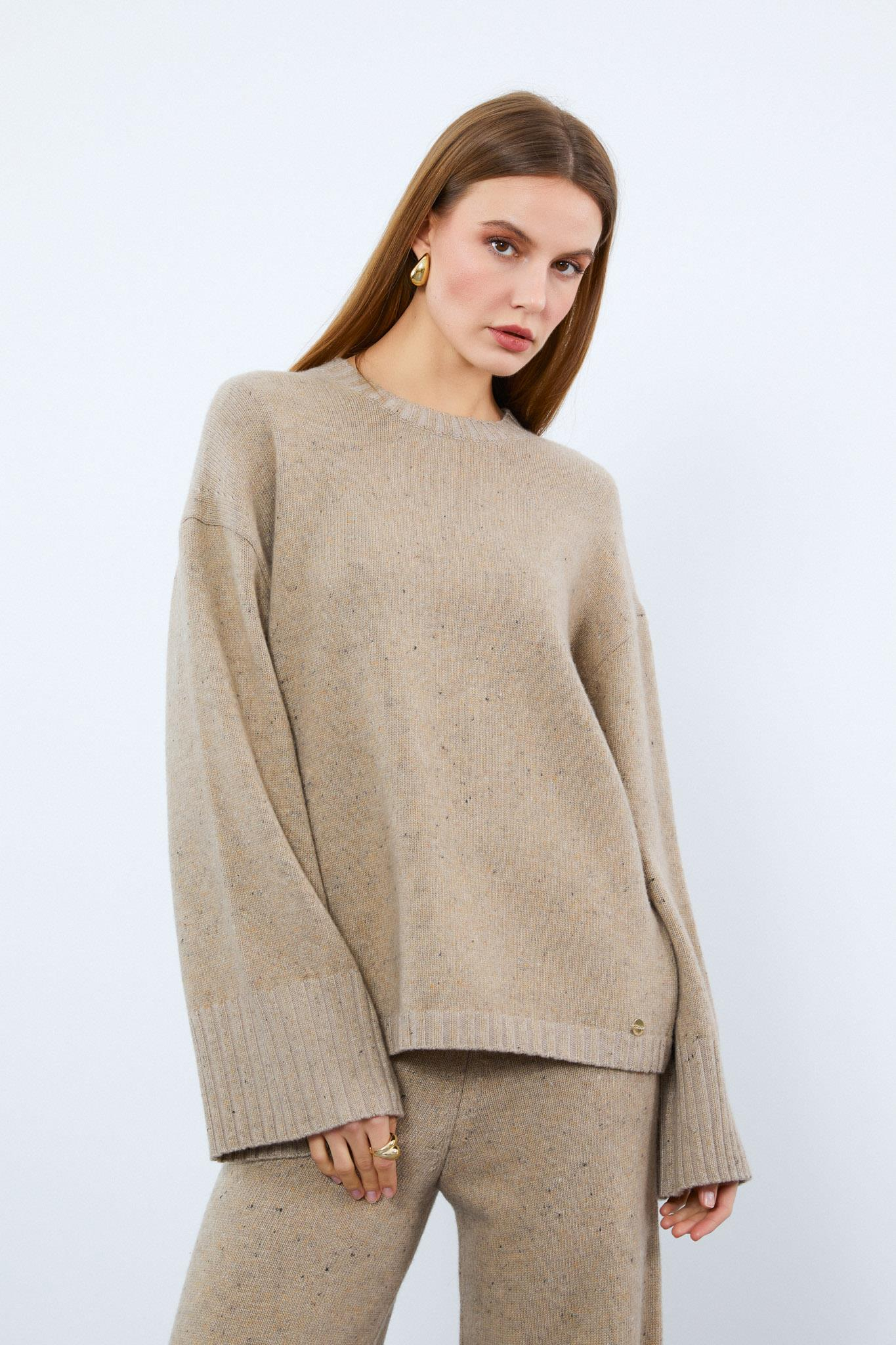 Kaşmir ve Yün Karışımlı Bisiklet Yaka Kazak