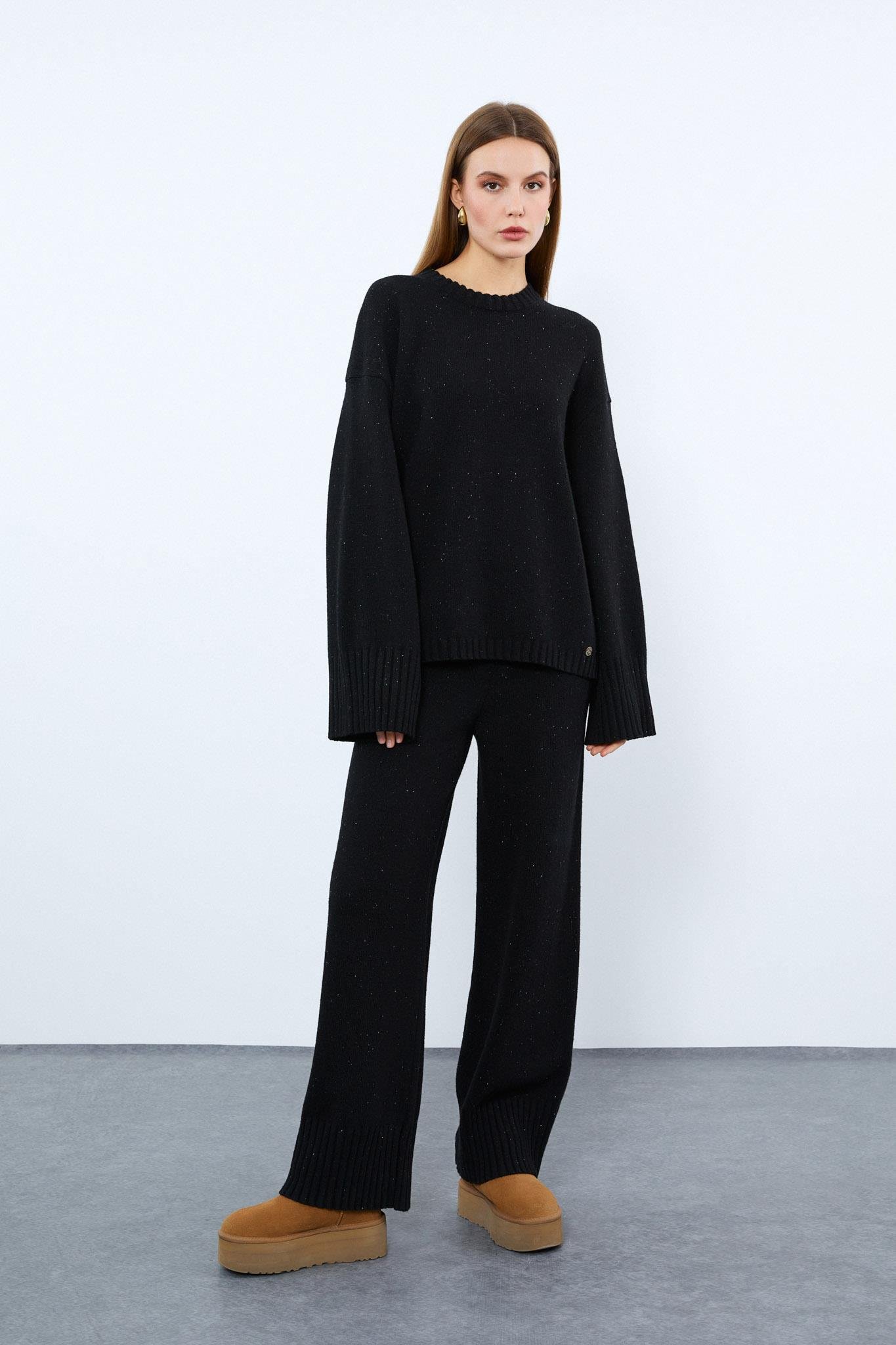 Kaşmir ve Yün Karışımlı Bisiklet Yaka Kazak