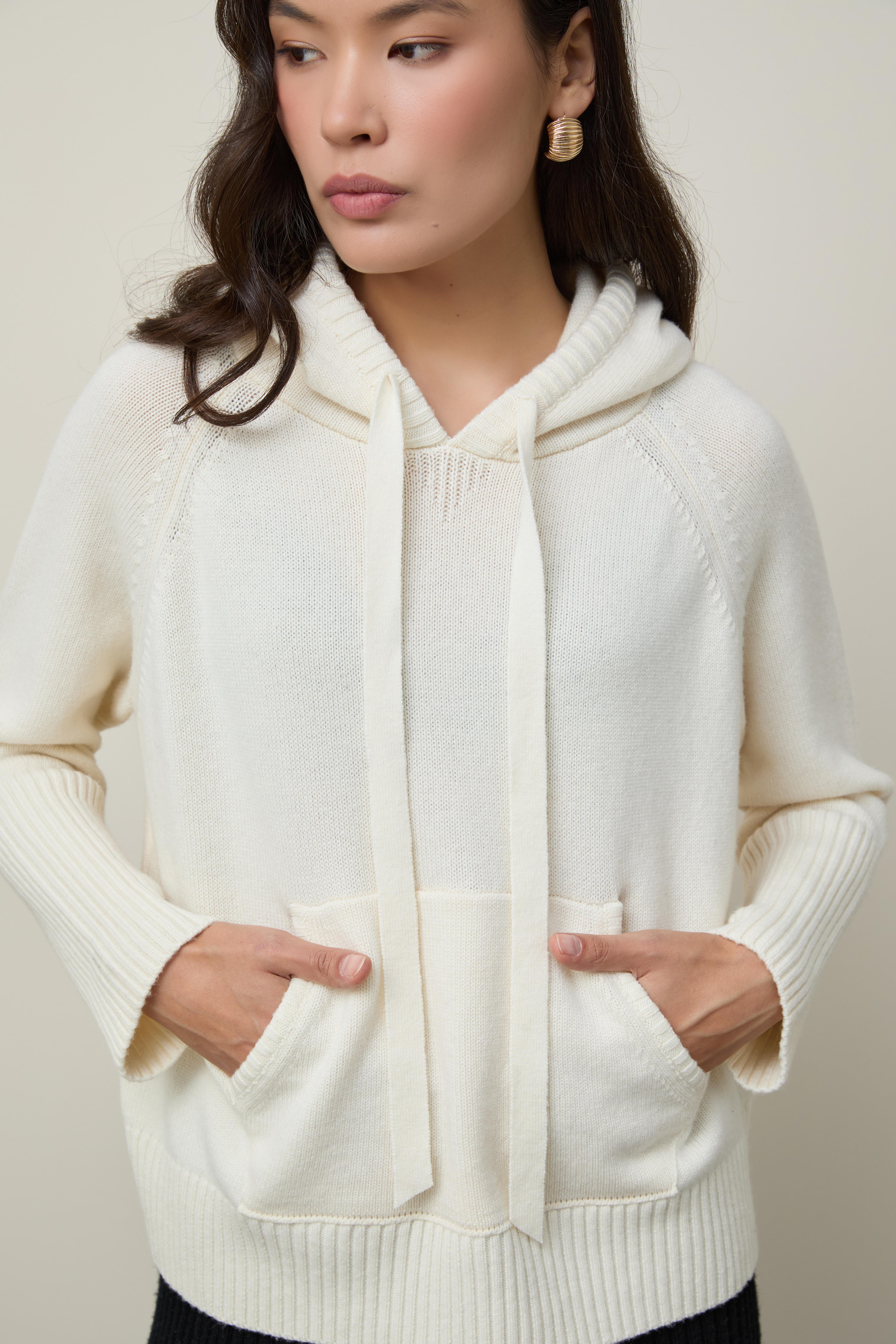 Kaşmir ve Yün Karışımlı Kapüşonlu Kazak