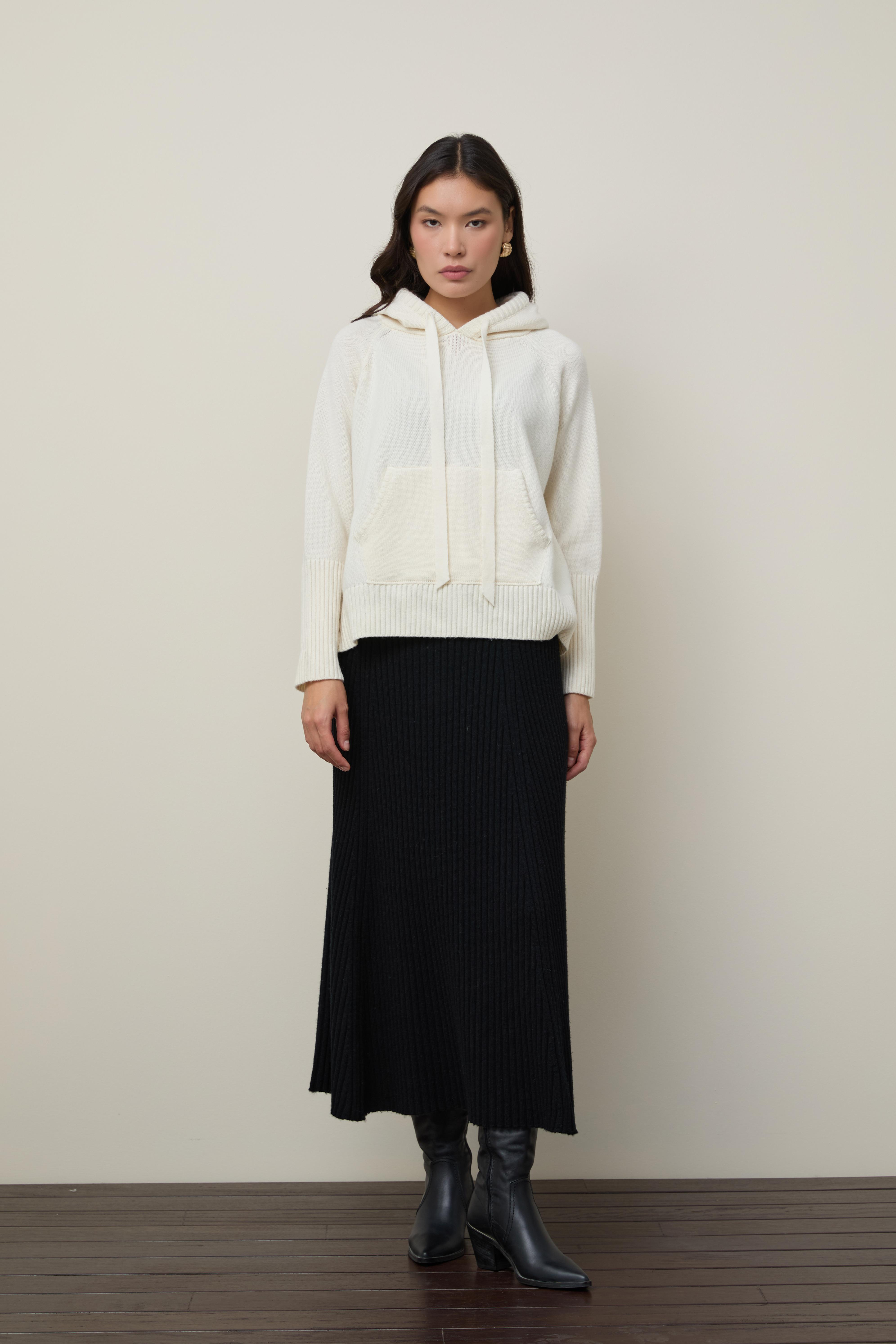 Kaşmir ve Yün Karışımlı Kapüşonlu Kazak