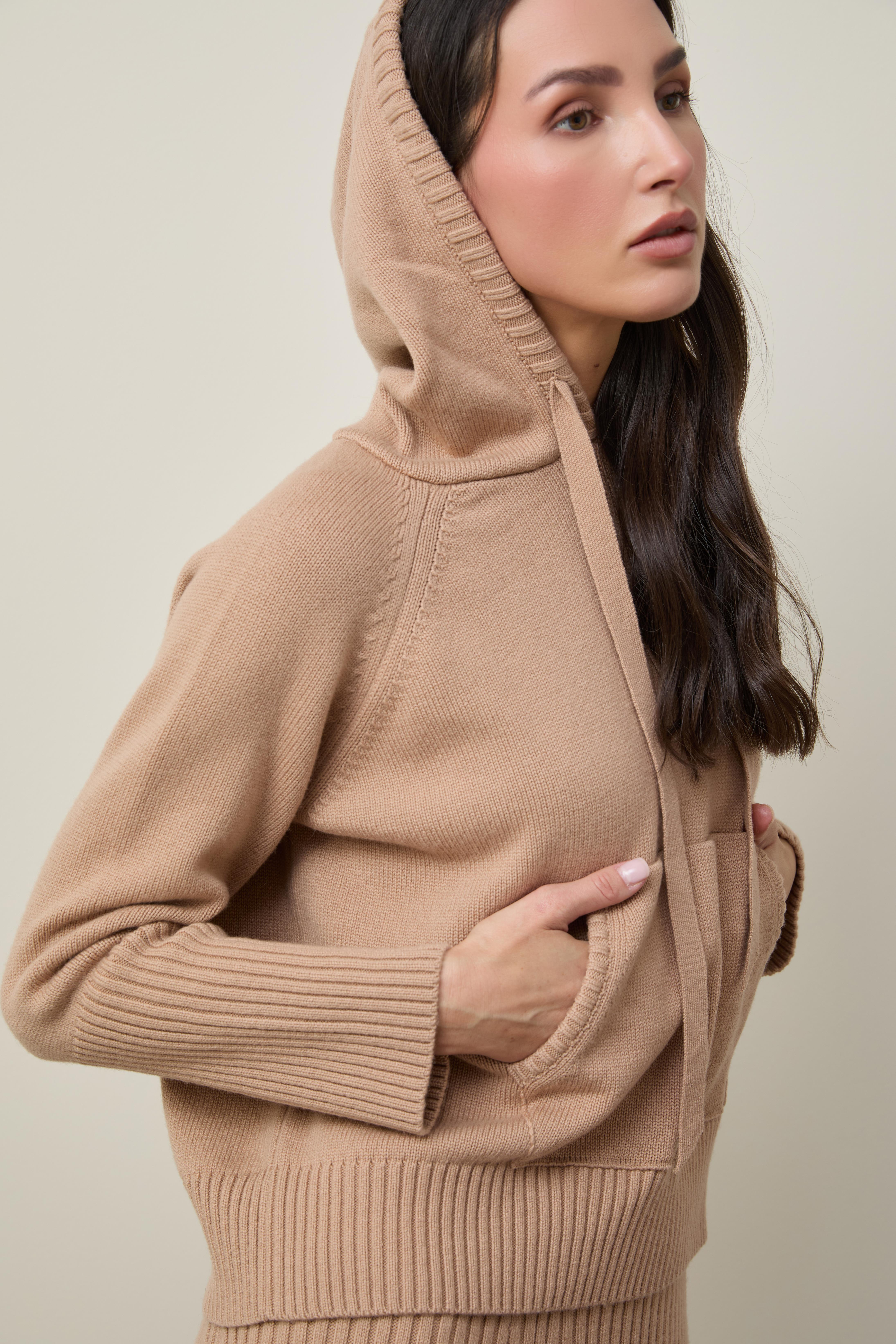 Kaşmir ve Yün Karışımlı Kapüşonlu Kazak