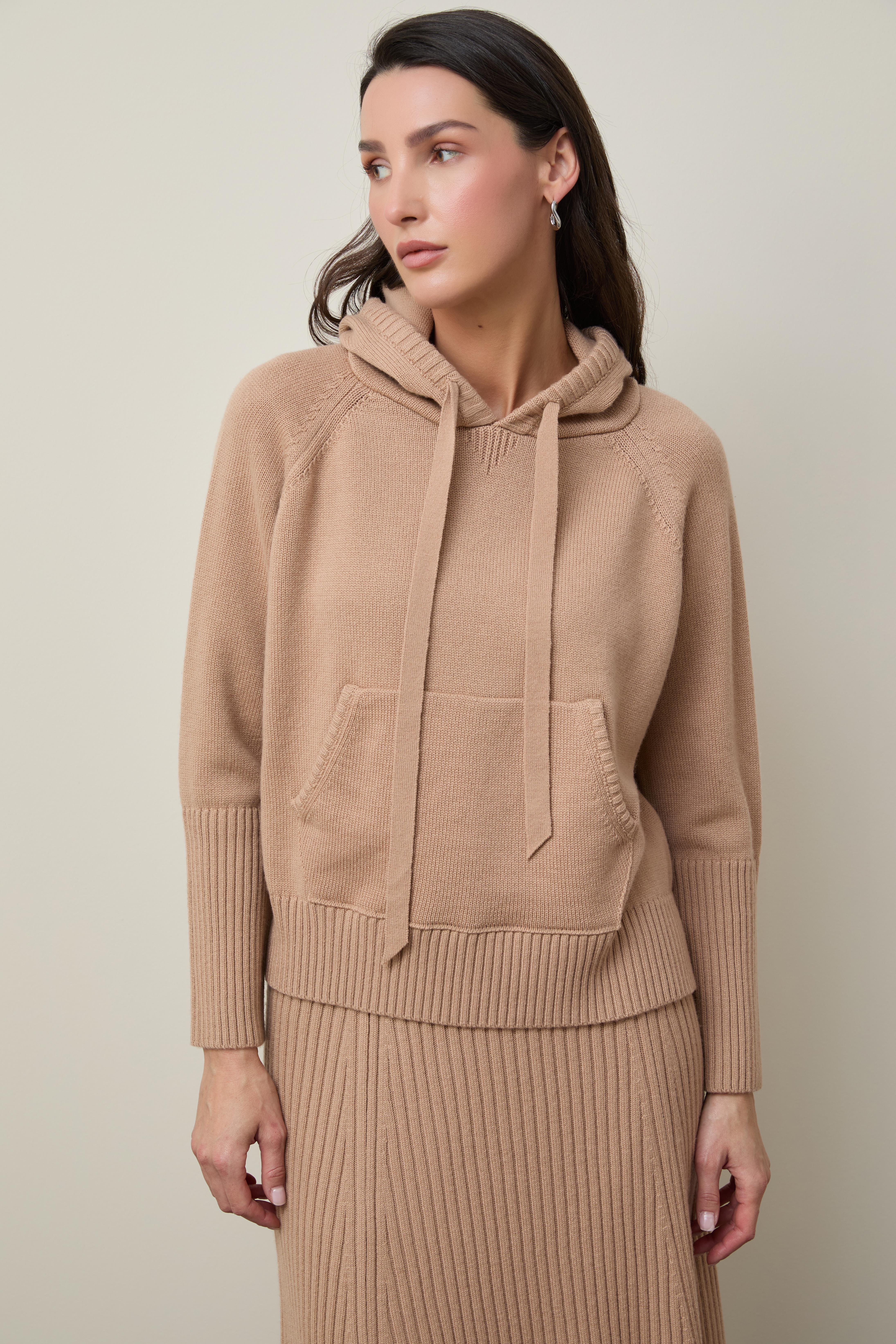 Kaşmir ve Yün Karışımlı Kapüşonlu Kazak