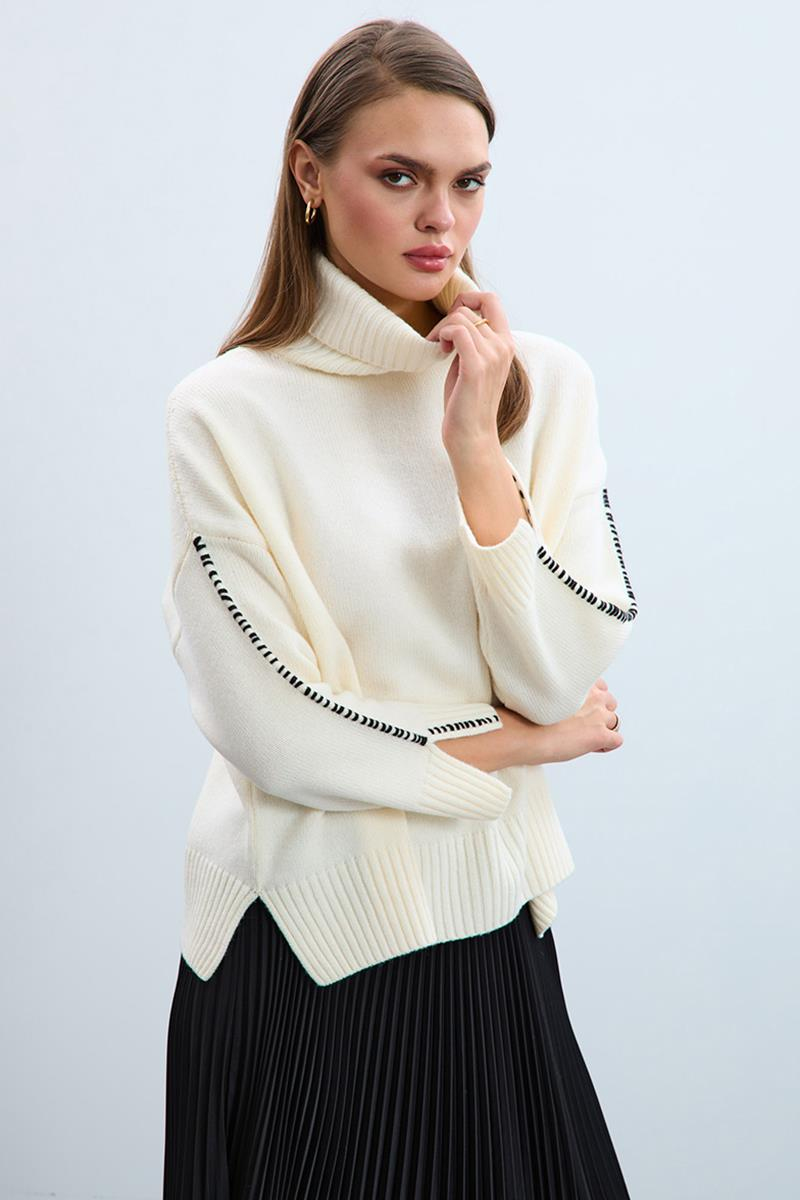 Свитер с воротником-гольф и деталями на рукавах из смеси кашемира и шерсти