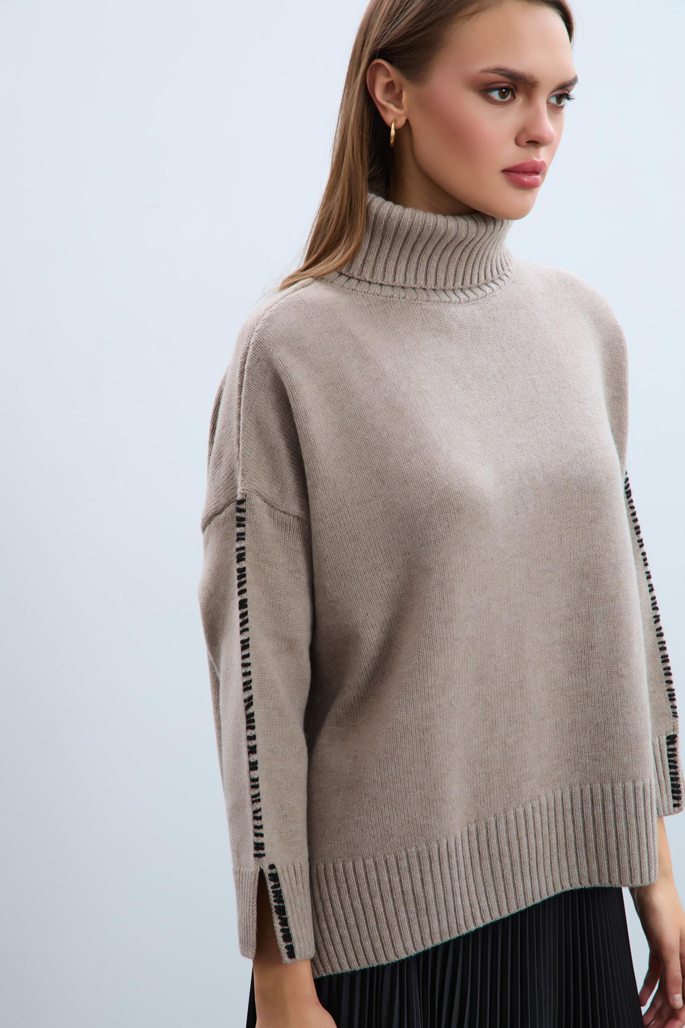 Kaşmir ve Yün Karışımlı Kol Detaylı Balıkçı Yaka Kazak