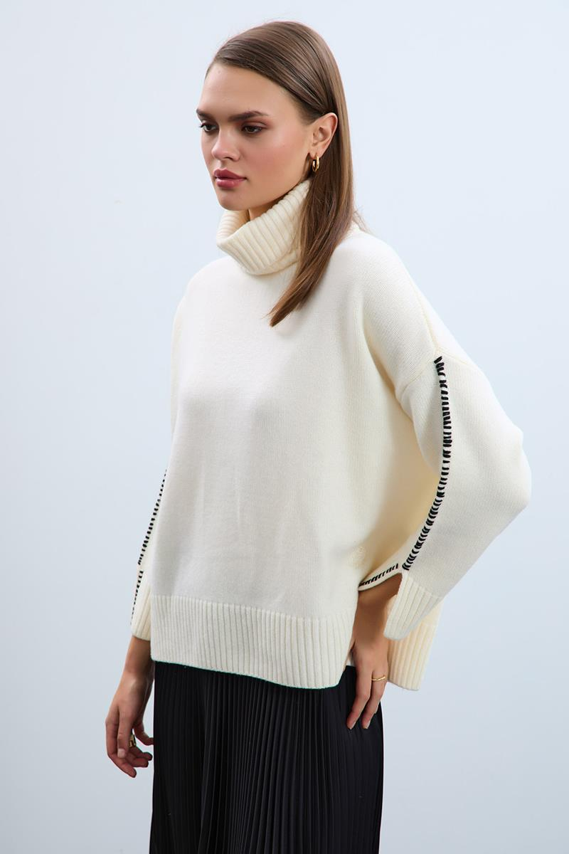 Свитер с воротником-гольф и деталями на рукавах из смеси кашемира и шерсти