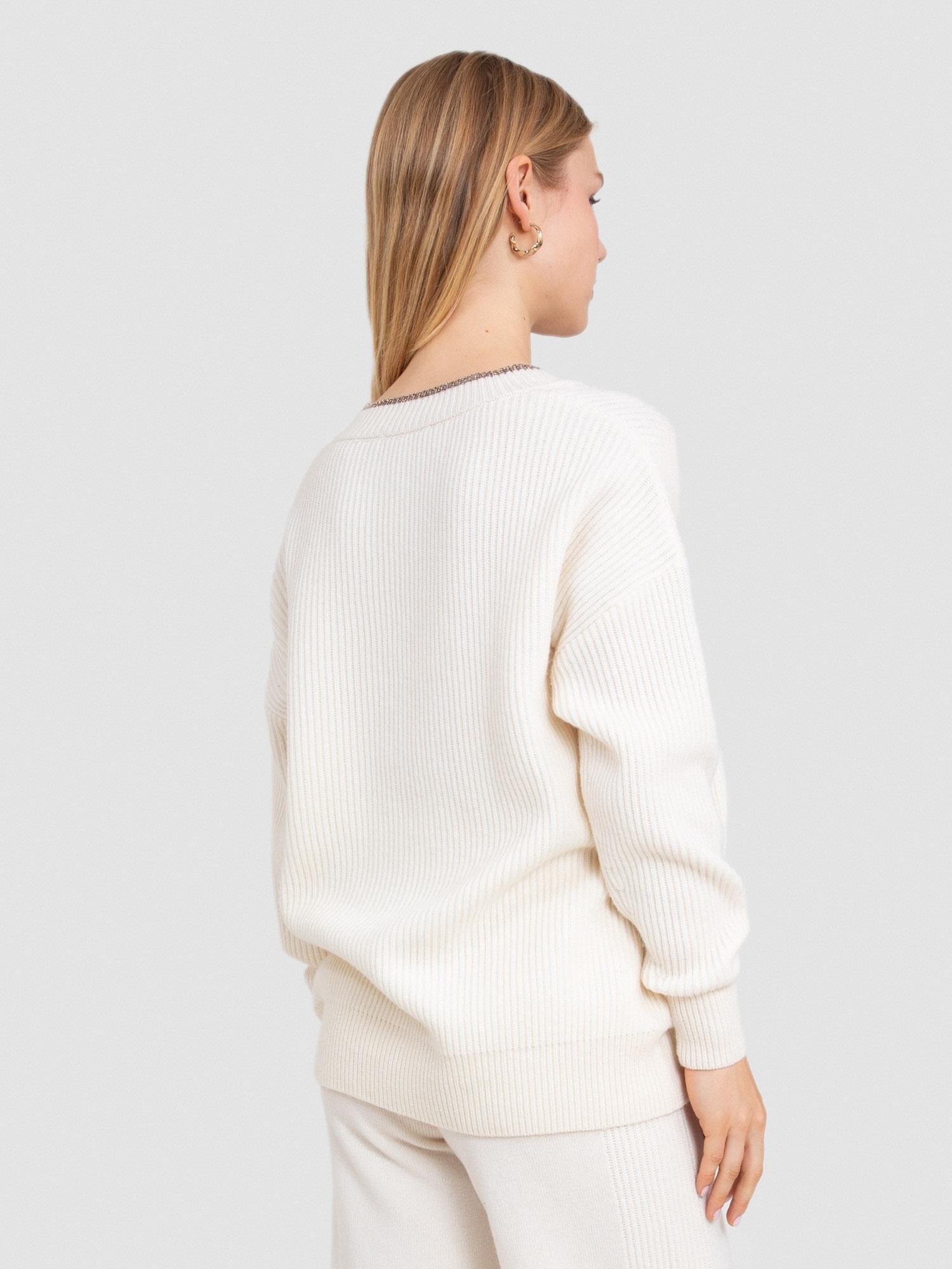 Kaşmir ve Yün Karışımlı Metalik İp Detaylı Fitilli Kazak