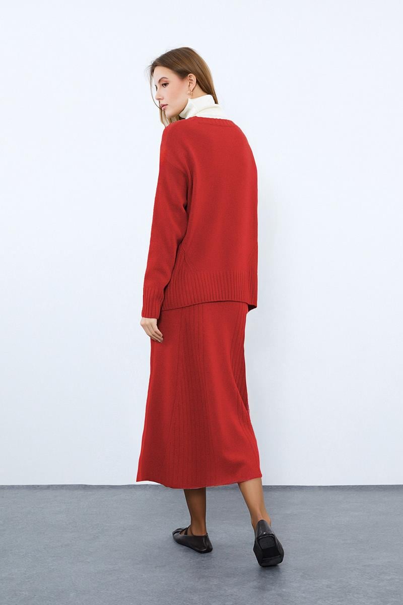 Kaşmir ve Yün Karışımlı Örgü Detaylı Balıkçı Yaka Kazak