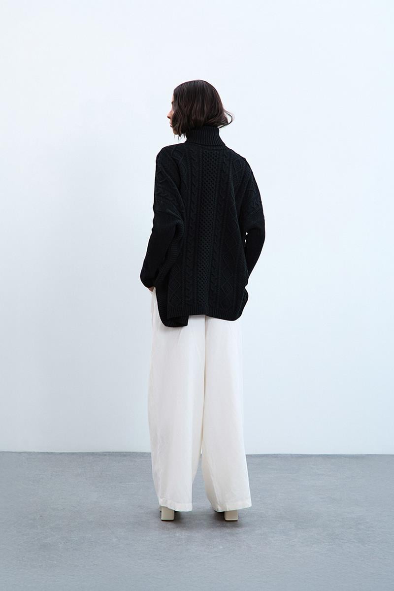 Kaşmir ve Yün Karışımlı Örgü Oyunlu Balıkçı Yaka Kazak