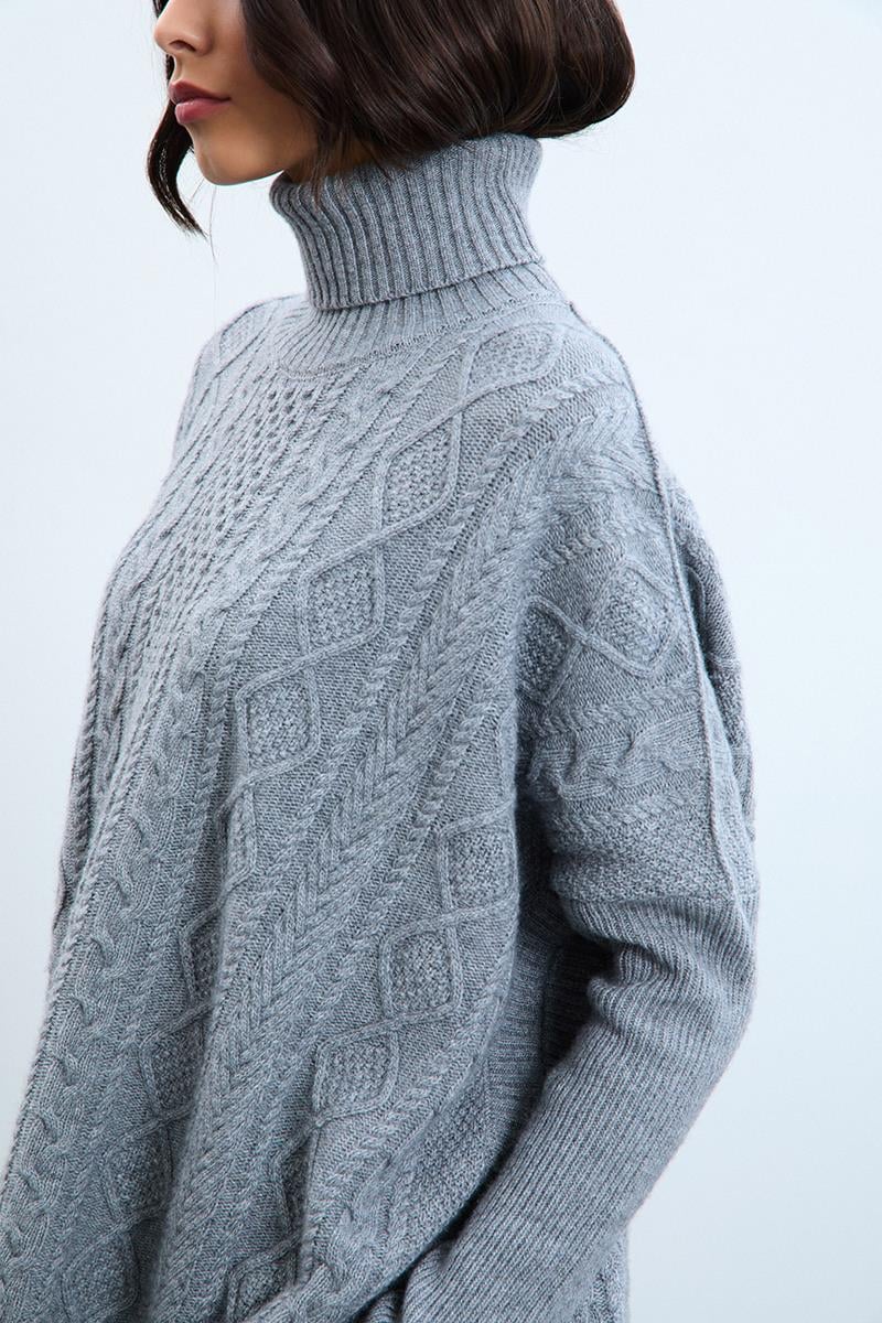 Kaşmir ve Yün Karışımlı Örgü Oyunlu Balıkçı Yaka Kazak