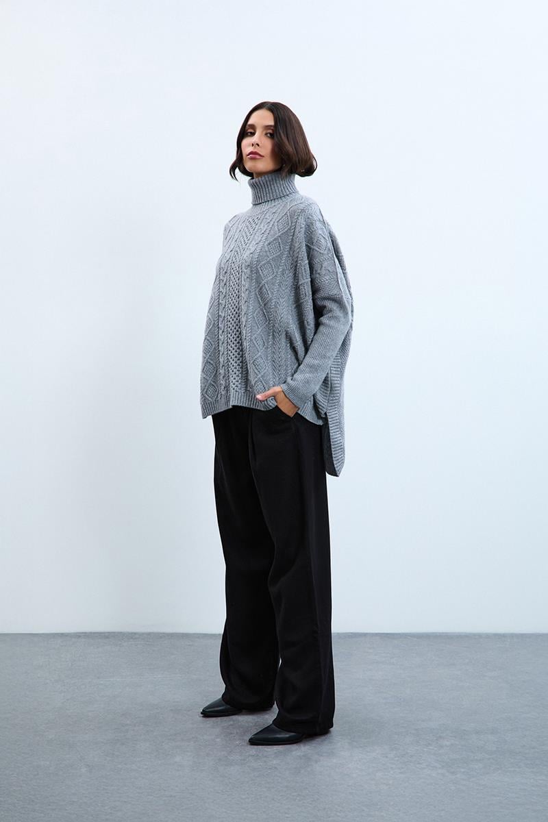 Kaşmir ve Yün Karışımlı Örgü Oyunlu Balıkçı Yaka Kazak