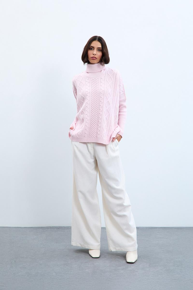 Kaşmir ve Yün Karışımlı Örgü Oyunlu Balıkçı Yaka Kazak