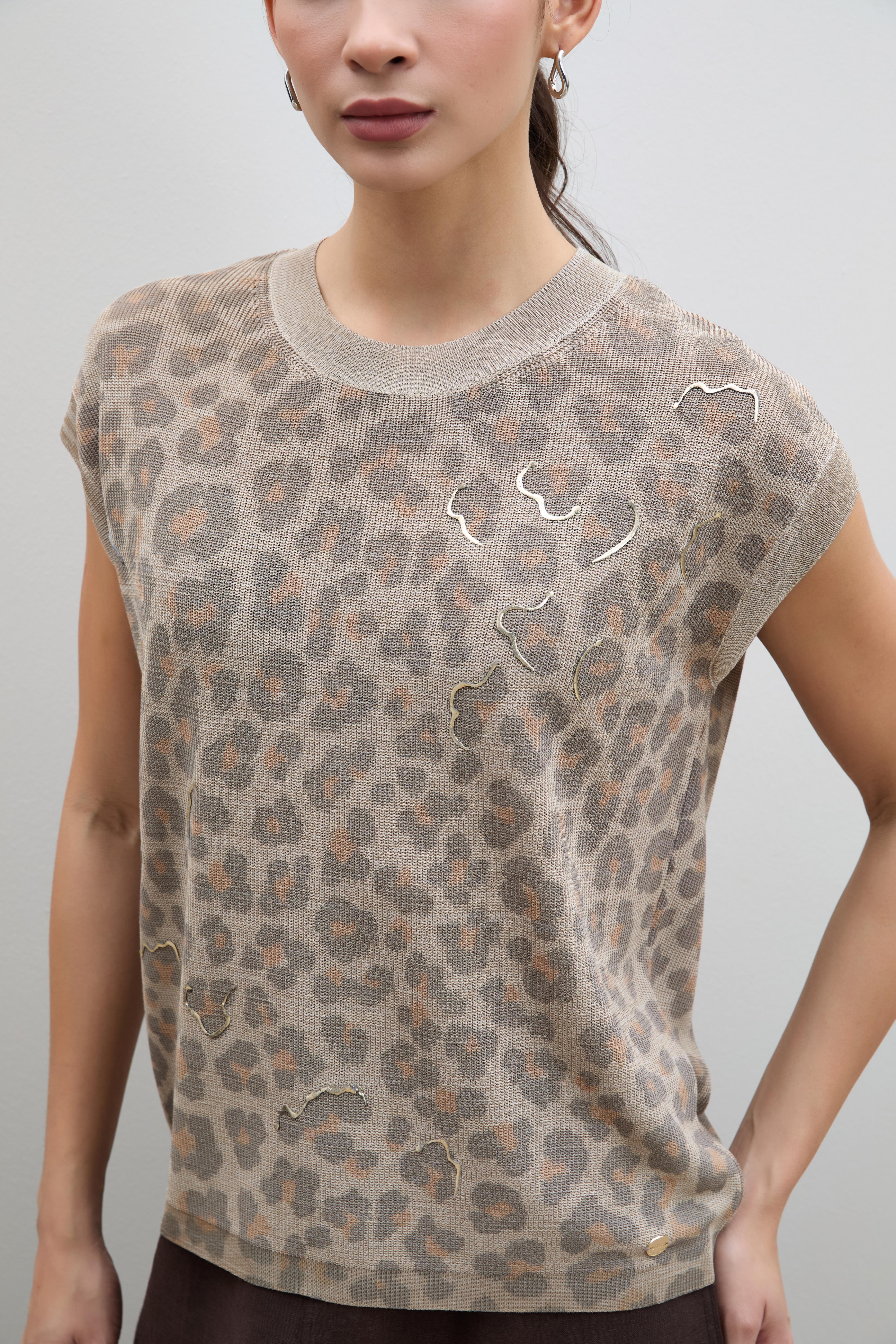 Leopar Baskılı Varak Detaylı Kazak