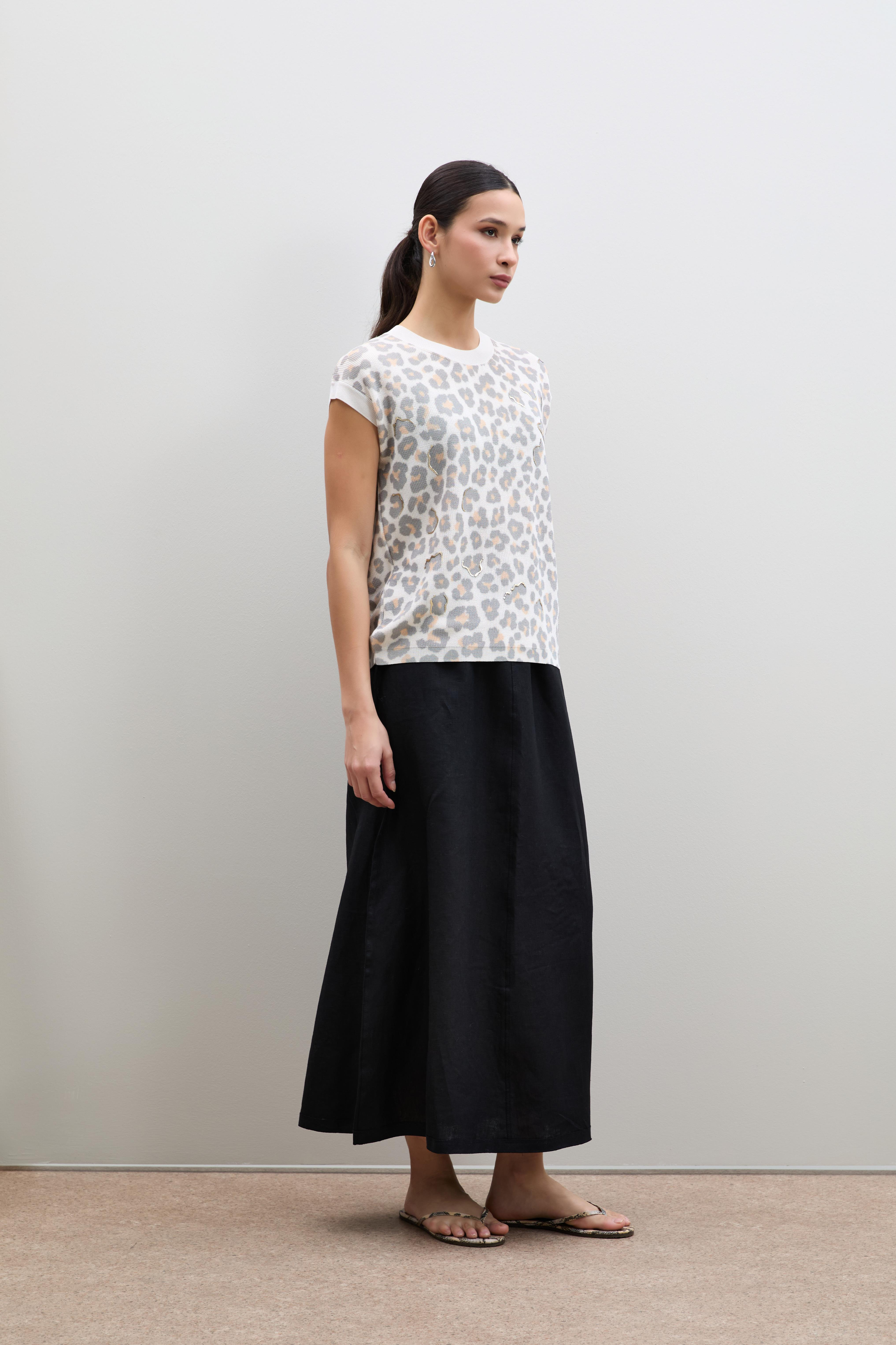 Leopar Baskılı Varak Detaylı Kazak