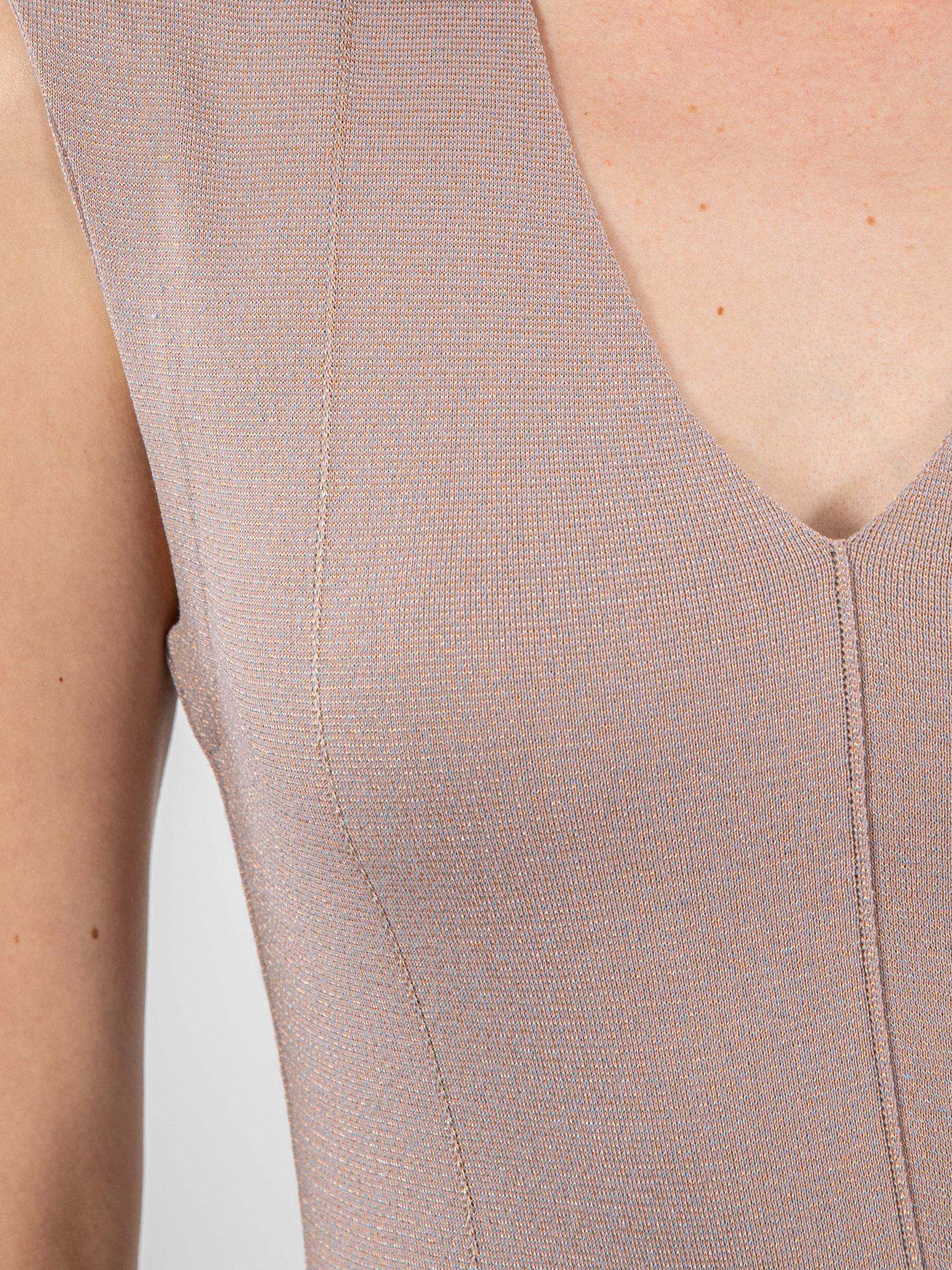 Metallik İpli V yaka Şerit Dikiş Detaylı Elbise