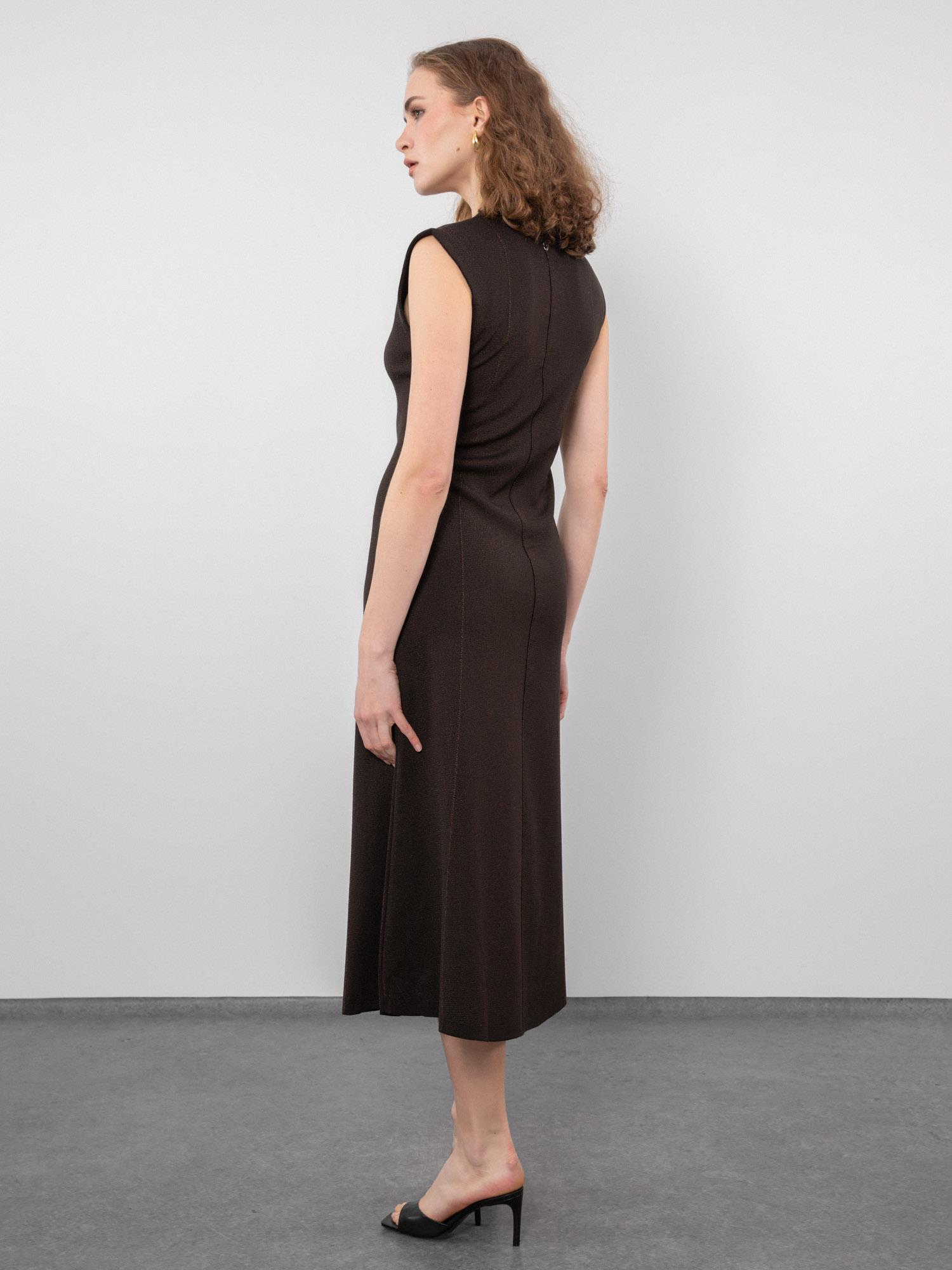 Metallik İpli V yaka Şerit Dikiş Detaylı Elbise