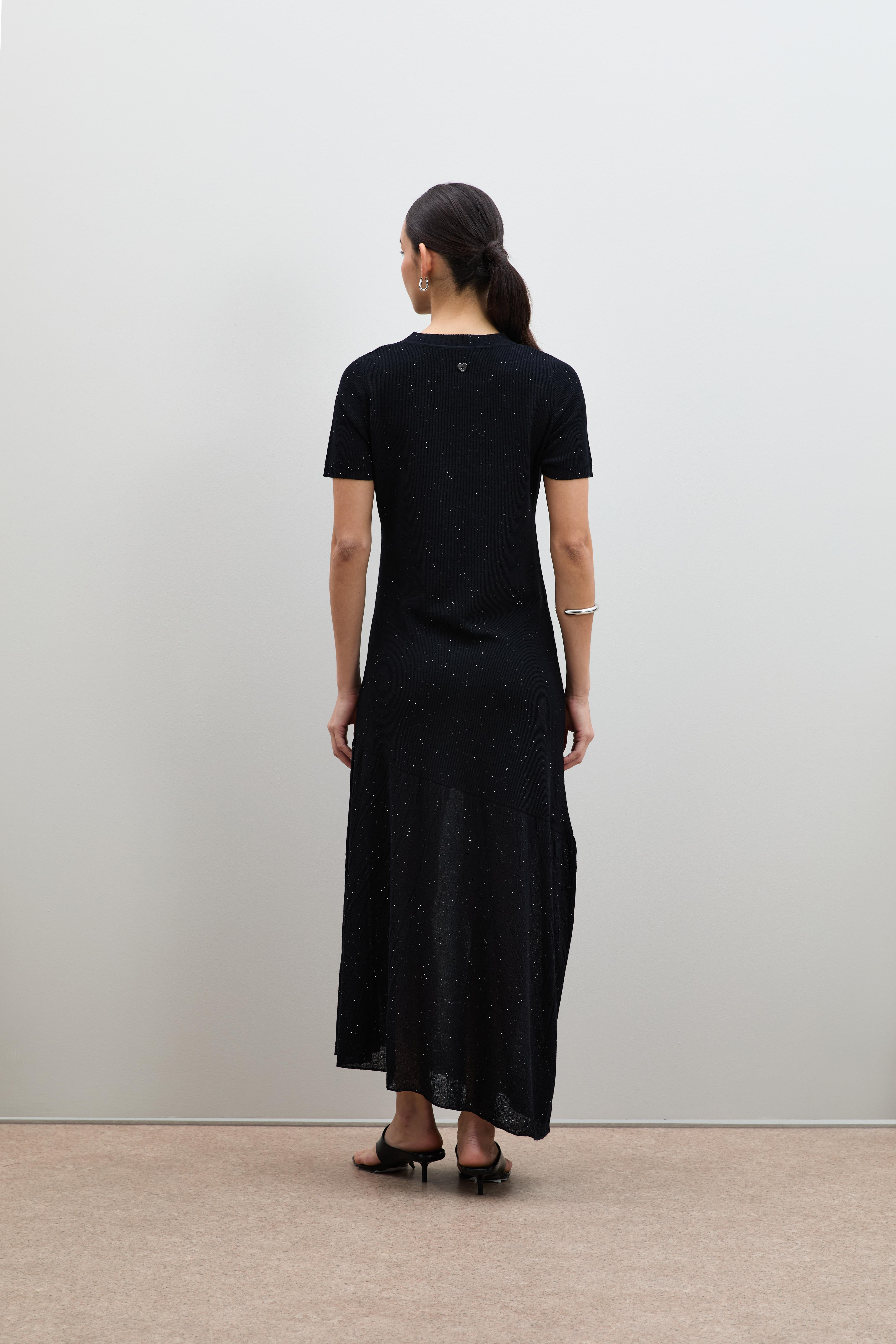 Mini Payetli Asimetrik Midi Elbise