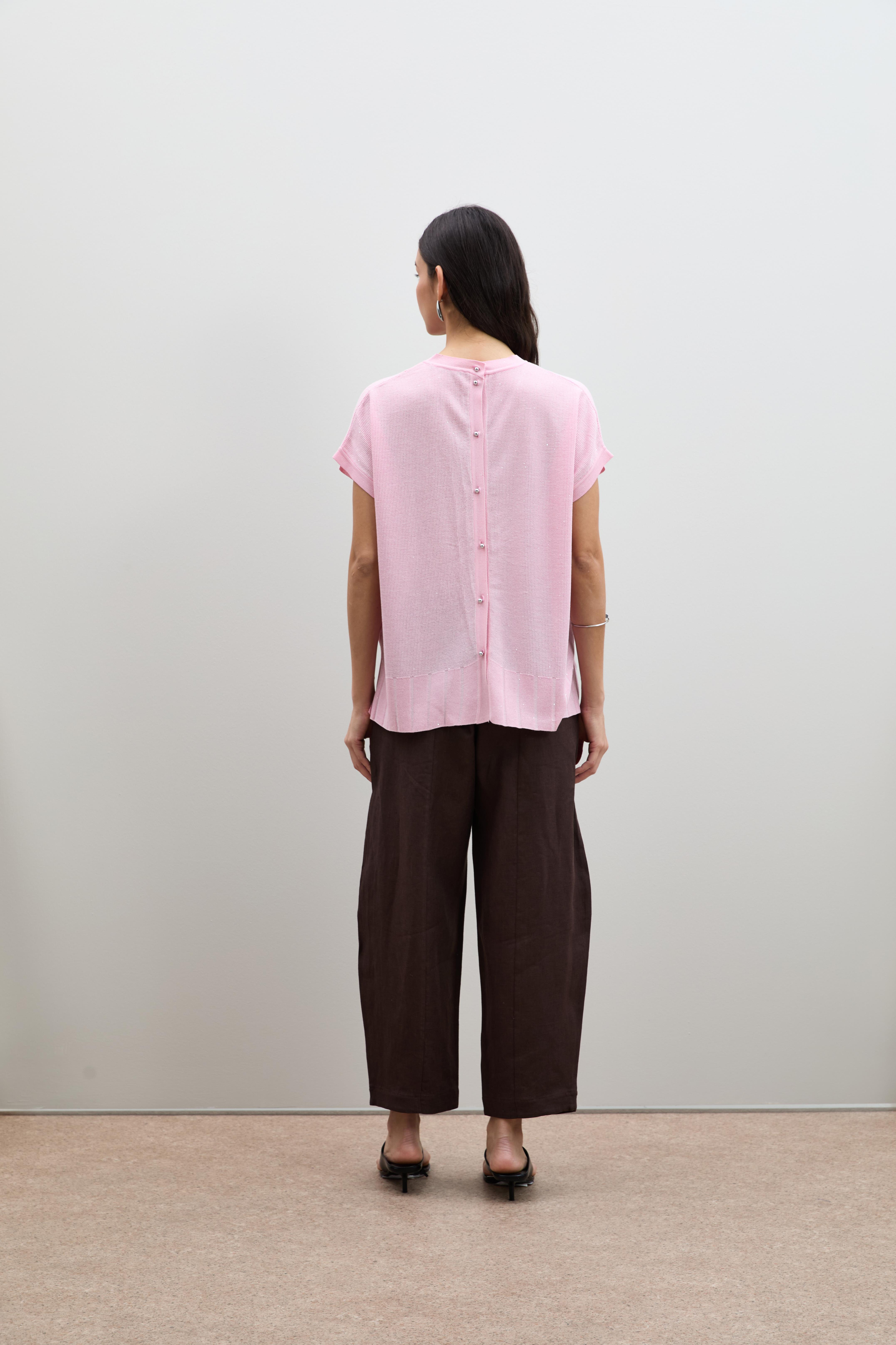 Mini Payetli Düğme Detaylı Kazak