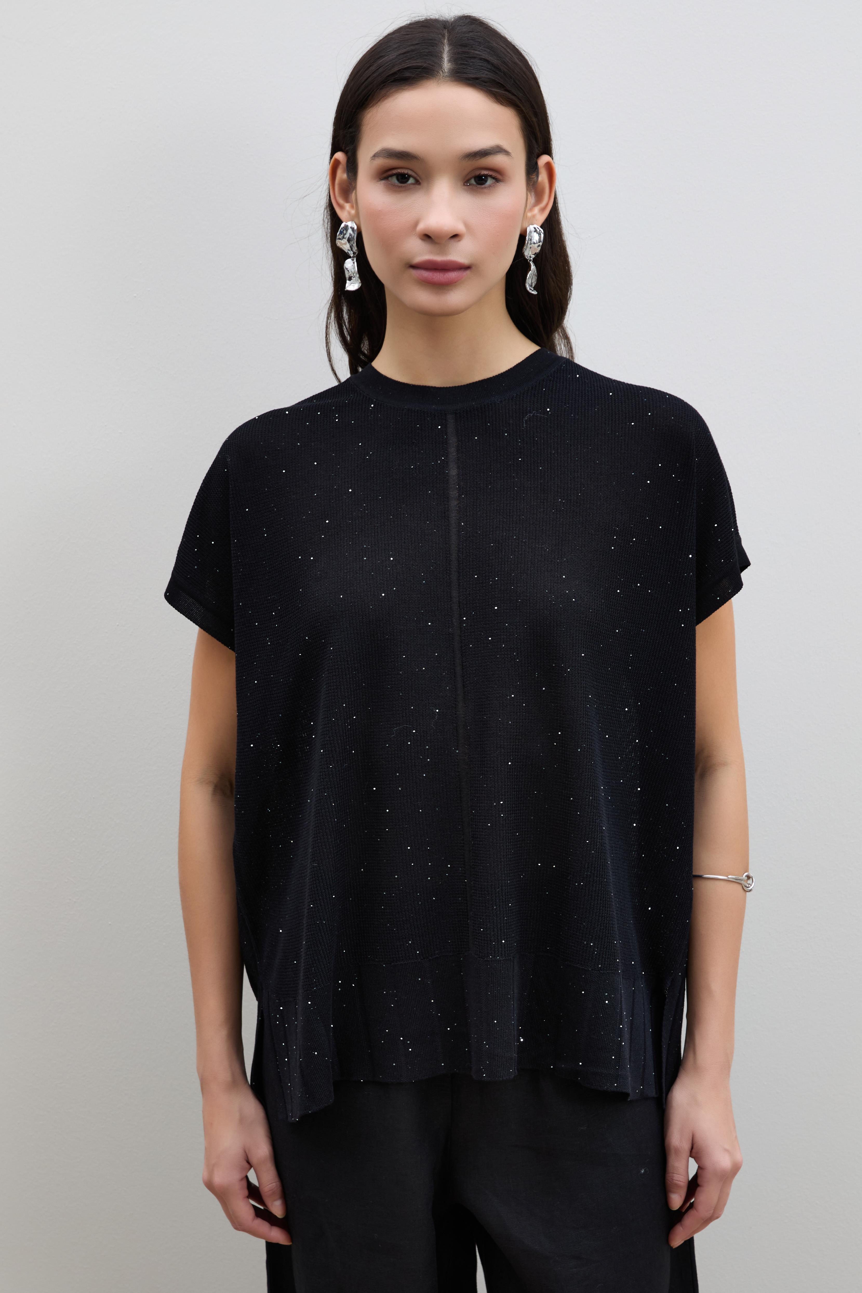 Mini Payetli Düğme Detaylı Kazak