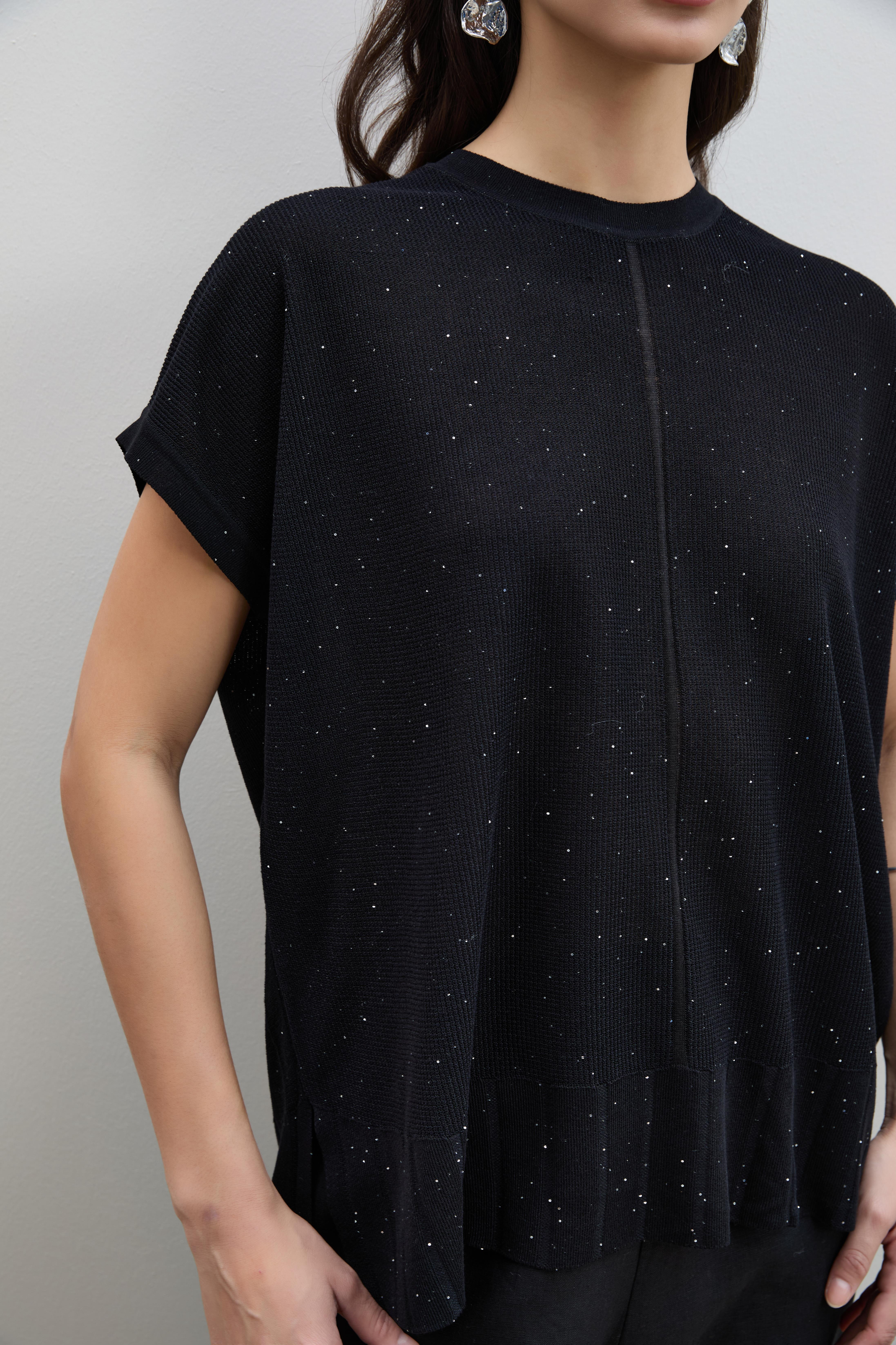 Mini Payetli Düğme Detaylı Kazak