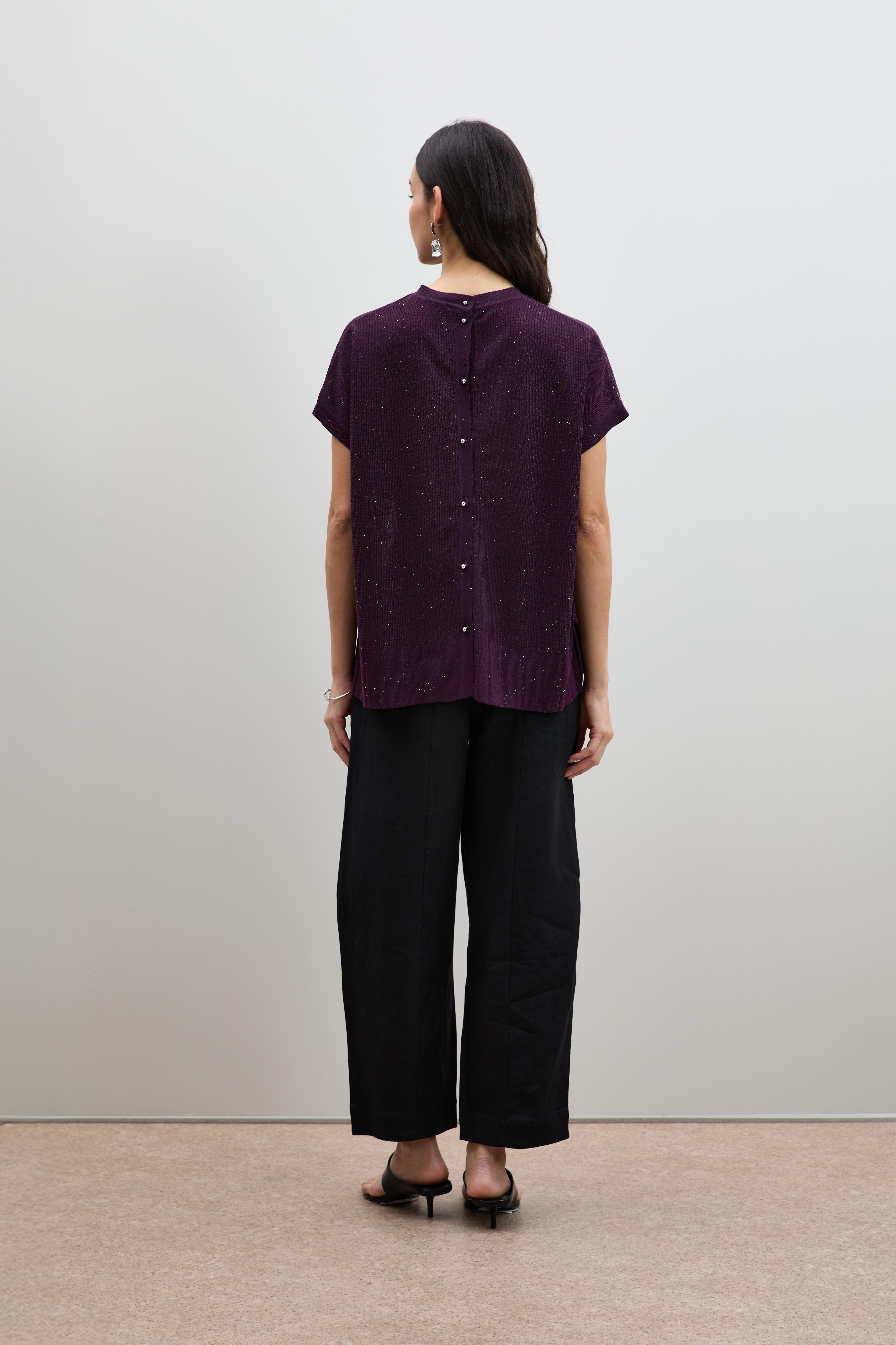 Mini Payetli Düğme Detaylı Kazak