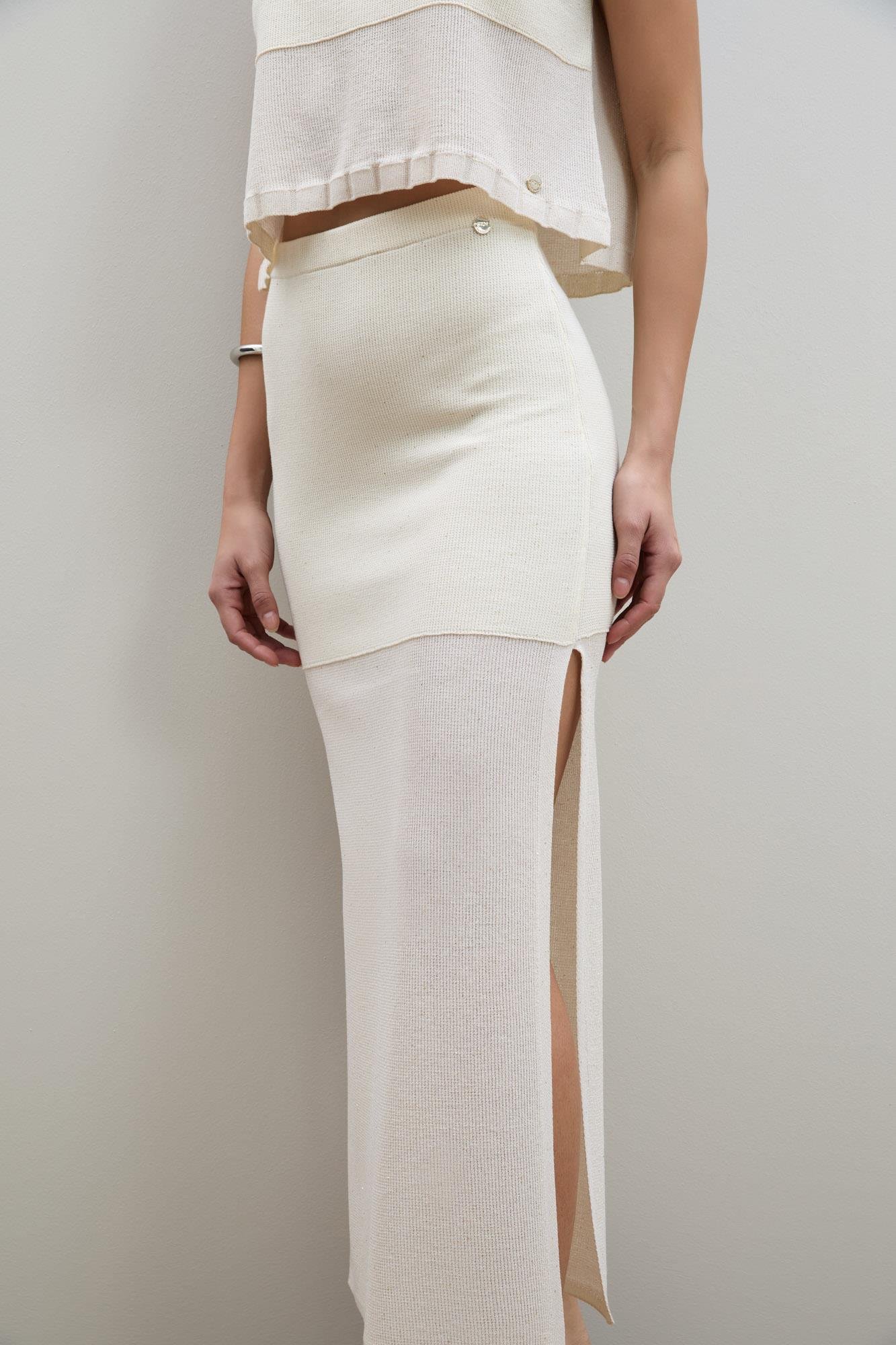 Mini Sequin Stripe Detail Slit Skirt