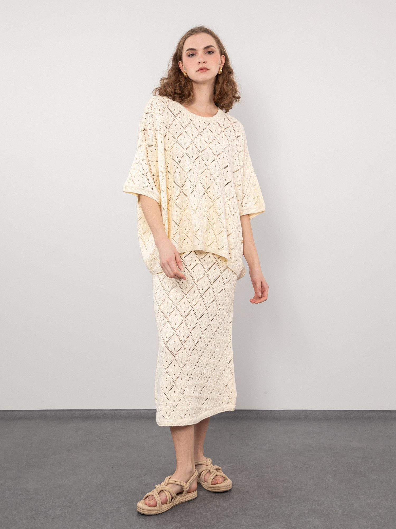 Organik Pamuk Karışımlı Ajurlu Etek