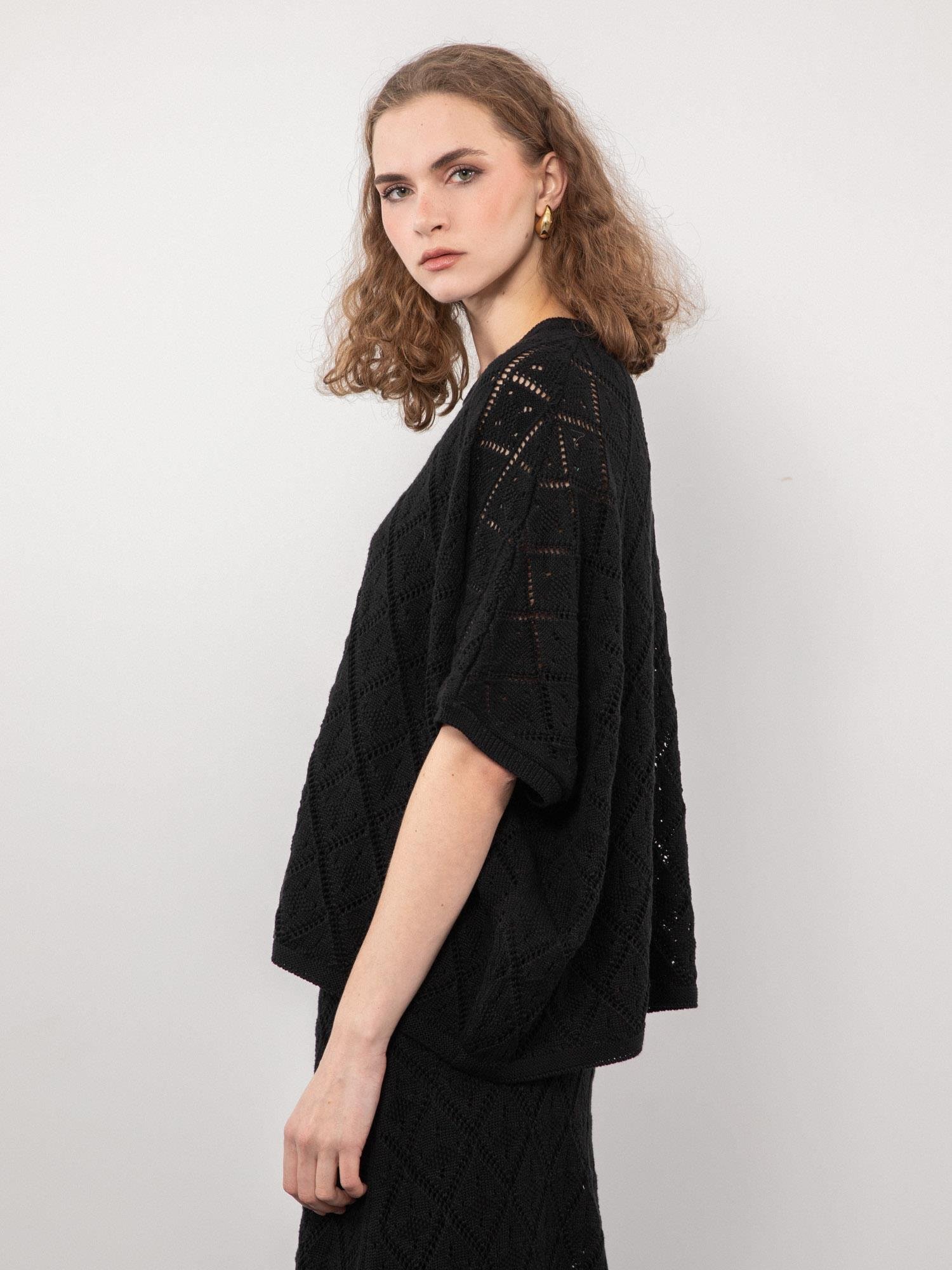 Organik Pamuk Karışımlı Ajurlu Kazak