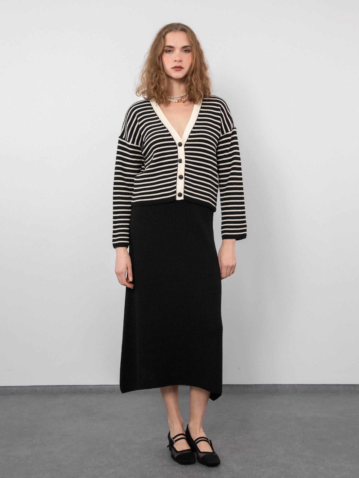 Organik Pamuk Karışımlı Çizgili Hırka